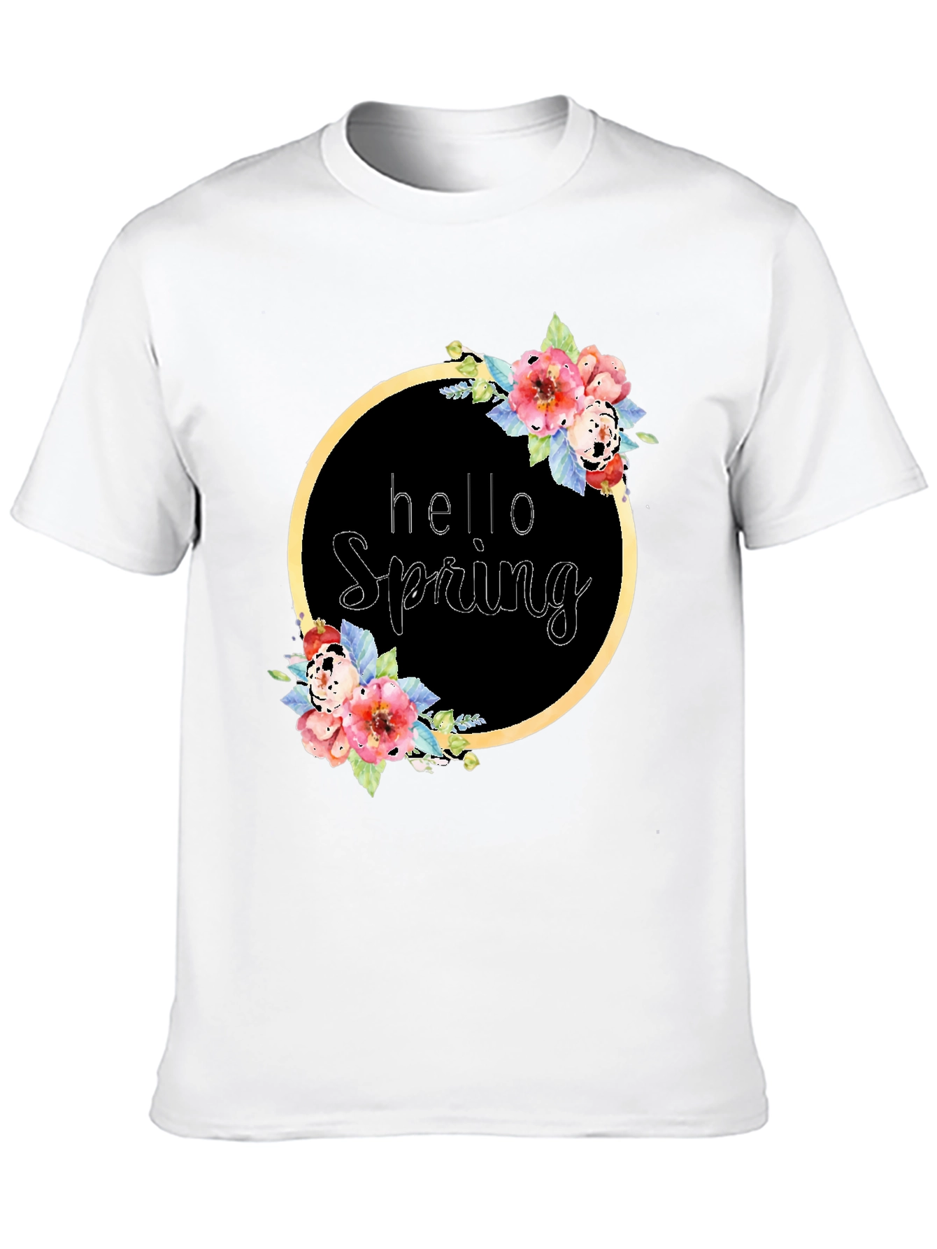 Black Hello Spring Floral Wreath T-Shirt view 10