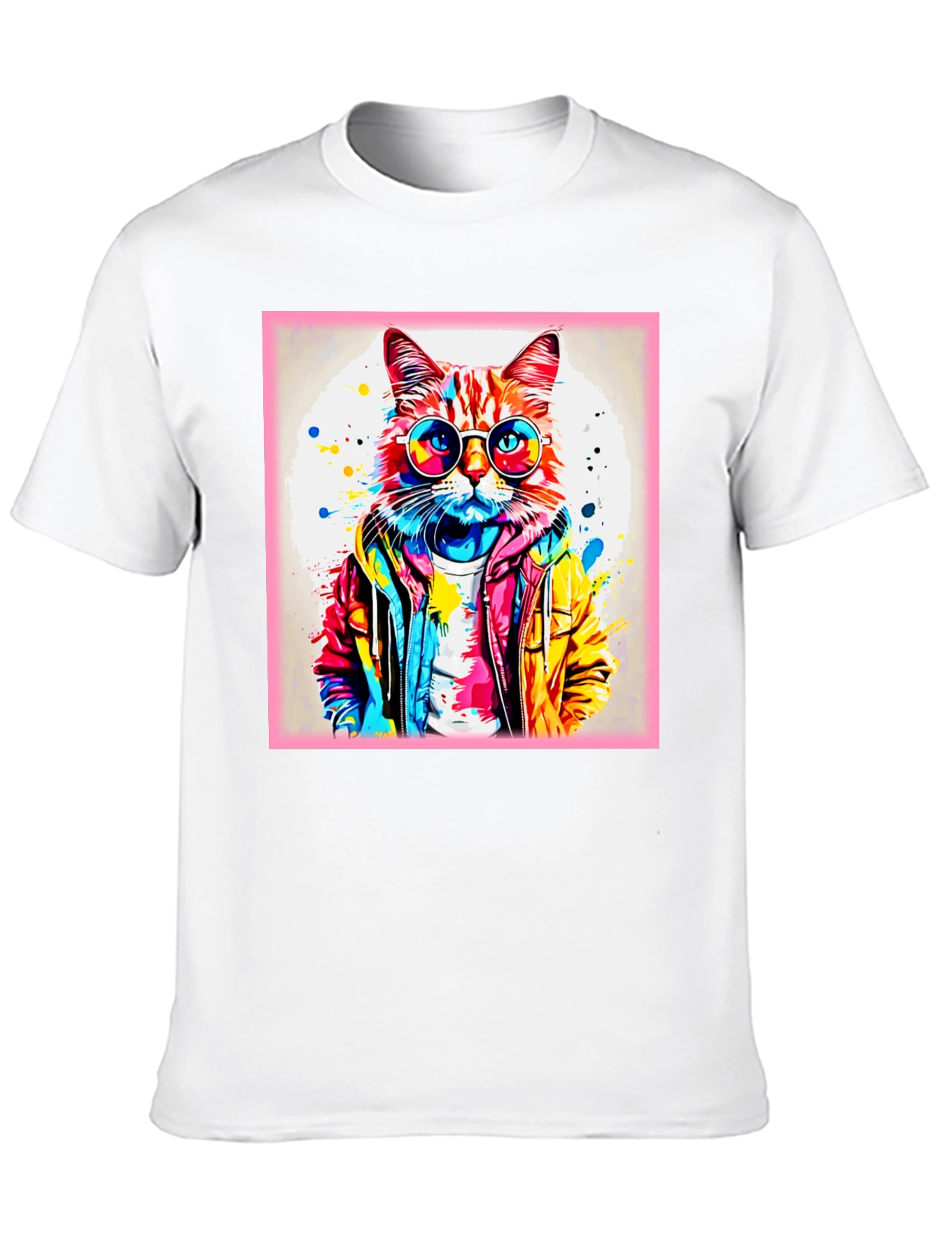 Black Cool Cat Graphic Tee - Colorful Art Design view 10