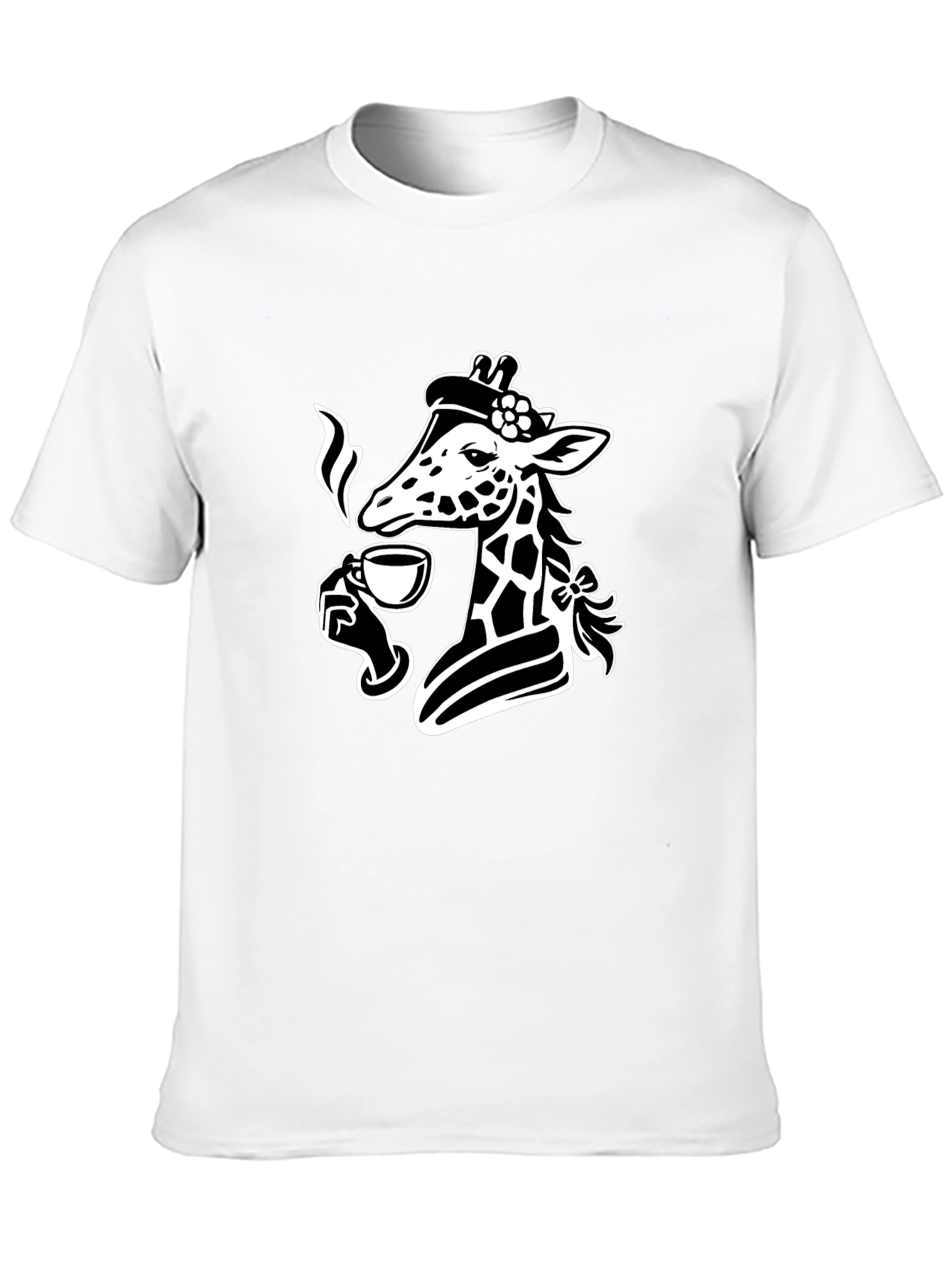 Black Giraffe Sipping Tea Black T-Shirt - Unique Graphic Tee view 10