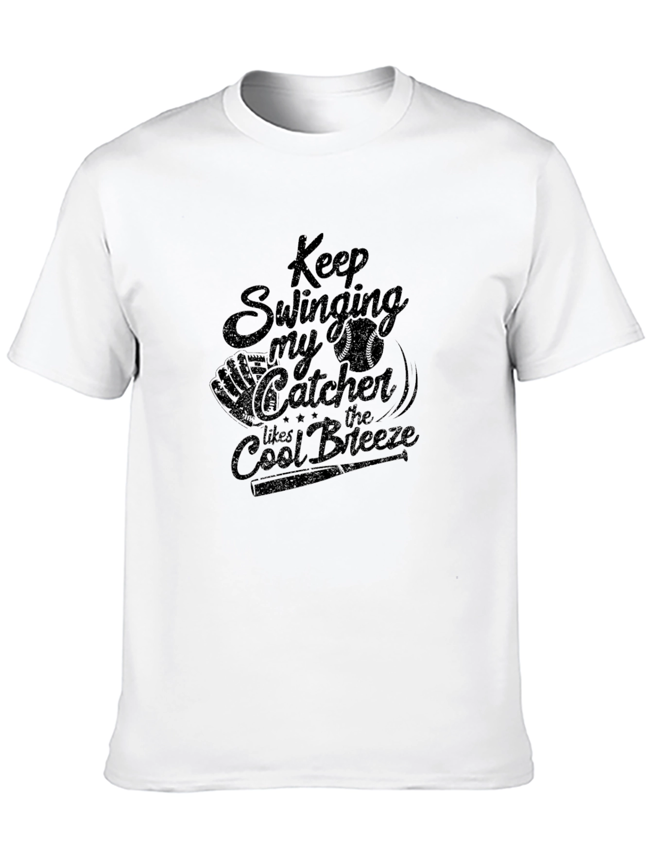 Black Keep Swinging Catcher Graphic T-Shirt view 10