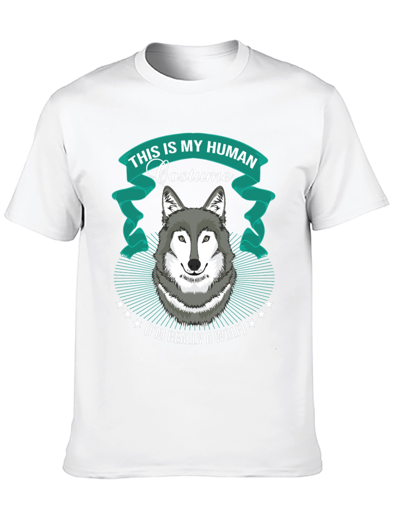 Black Human Costume Wolf T-Shirt Funny Halloween Apparel view 10