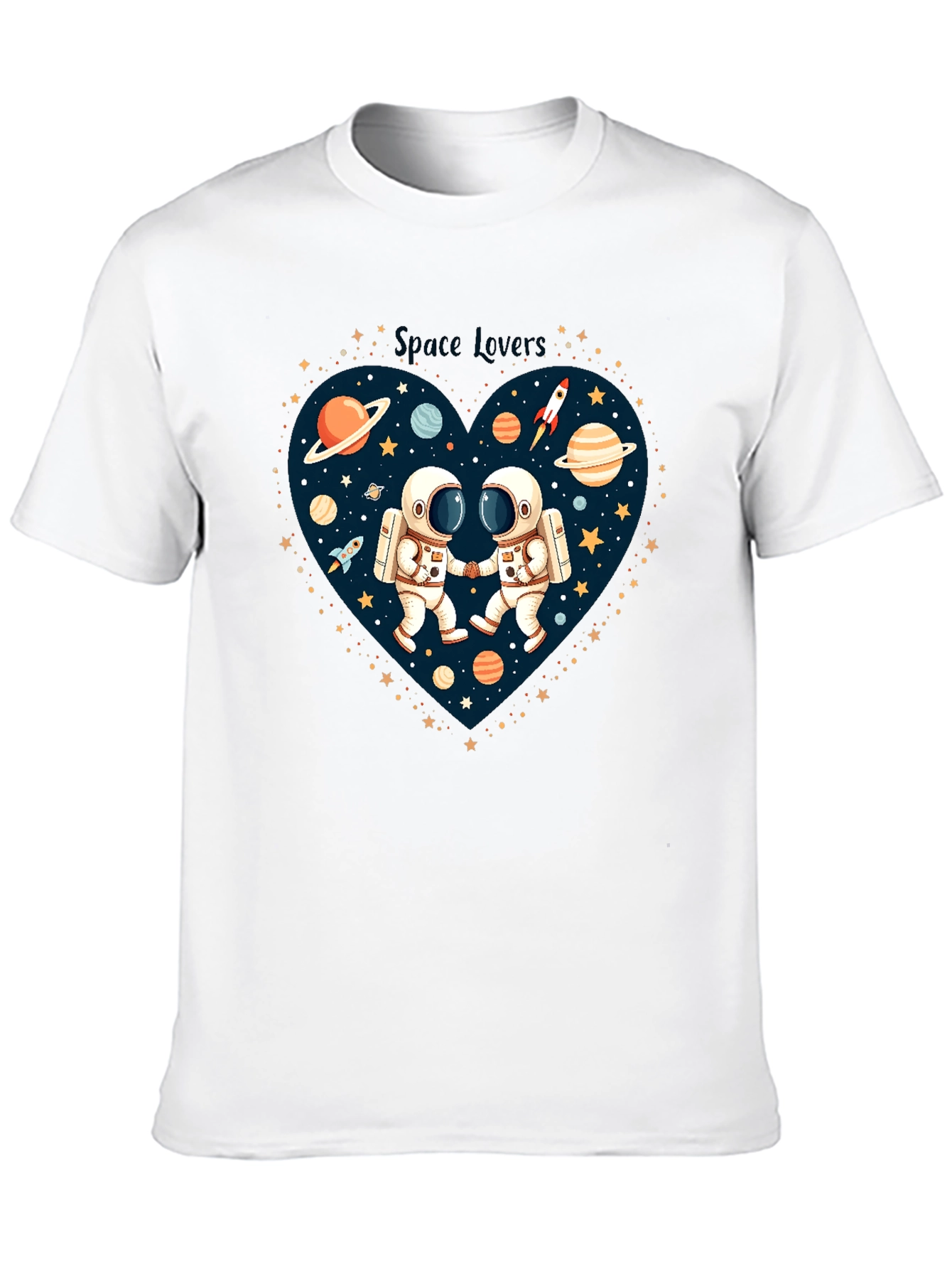 Black Space Lovers Graphic T-Shirt - Astronauts in Love! view 10