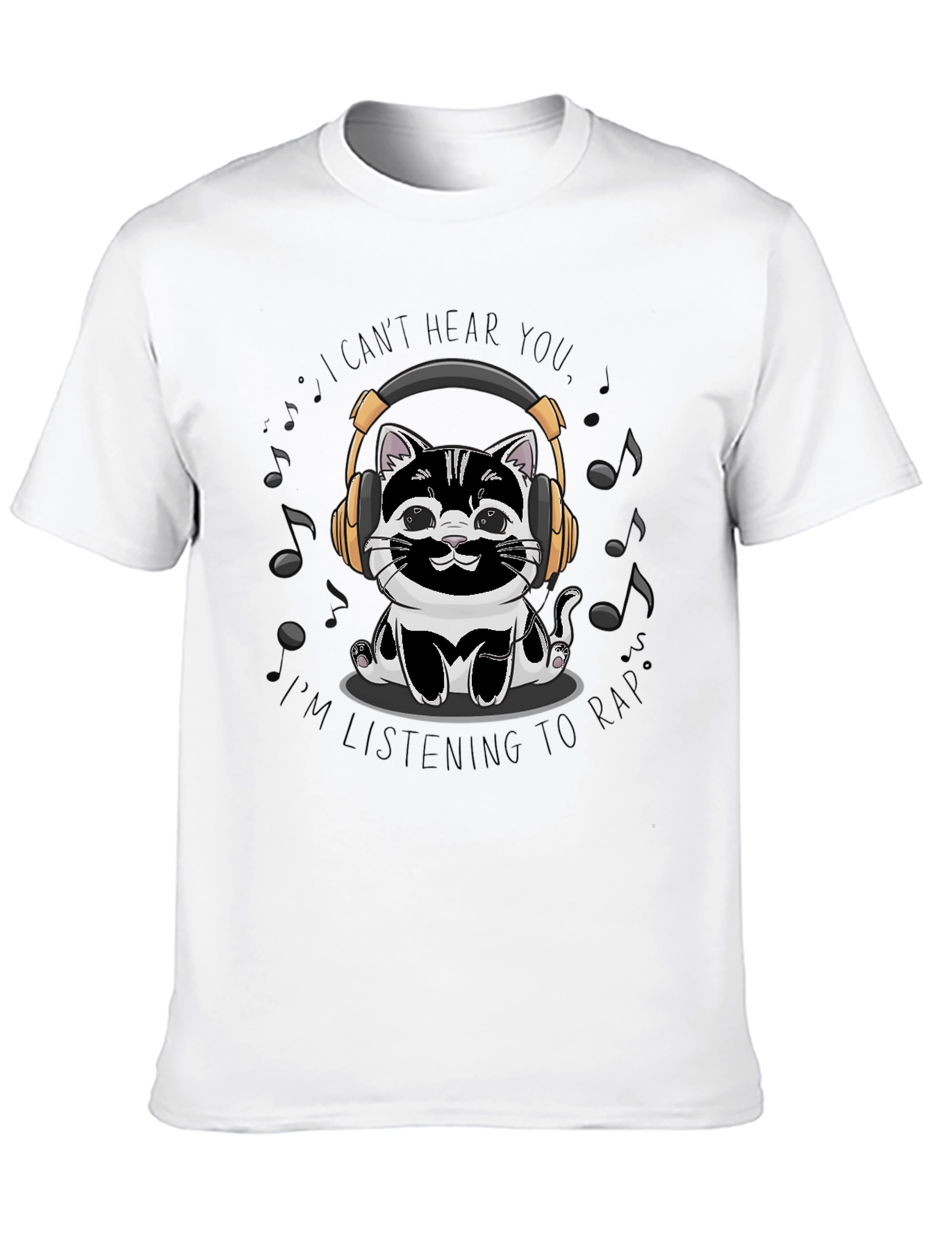 Black Cat Headphones T-Shirt - I Can't Hear You, Listening to Rap view 10