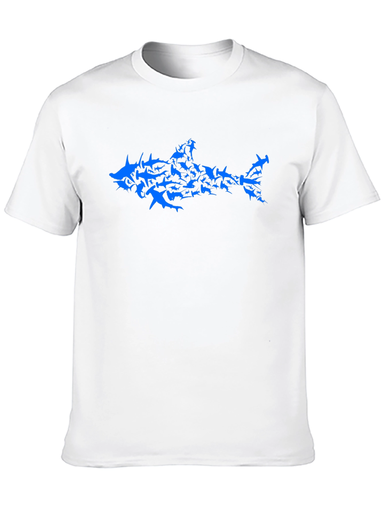 Black Shark Attack T-Shirt - Blue Shark Design on Black Cotton Tee view 10