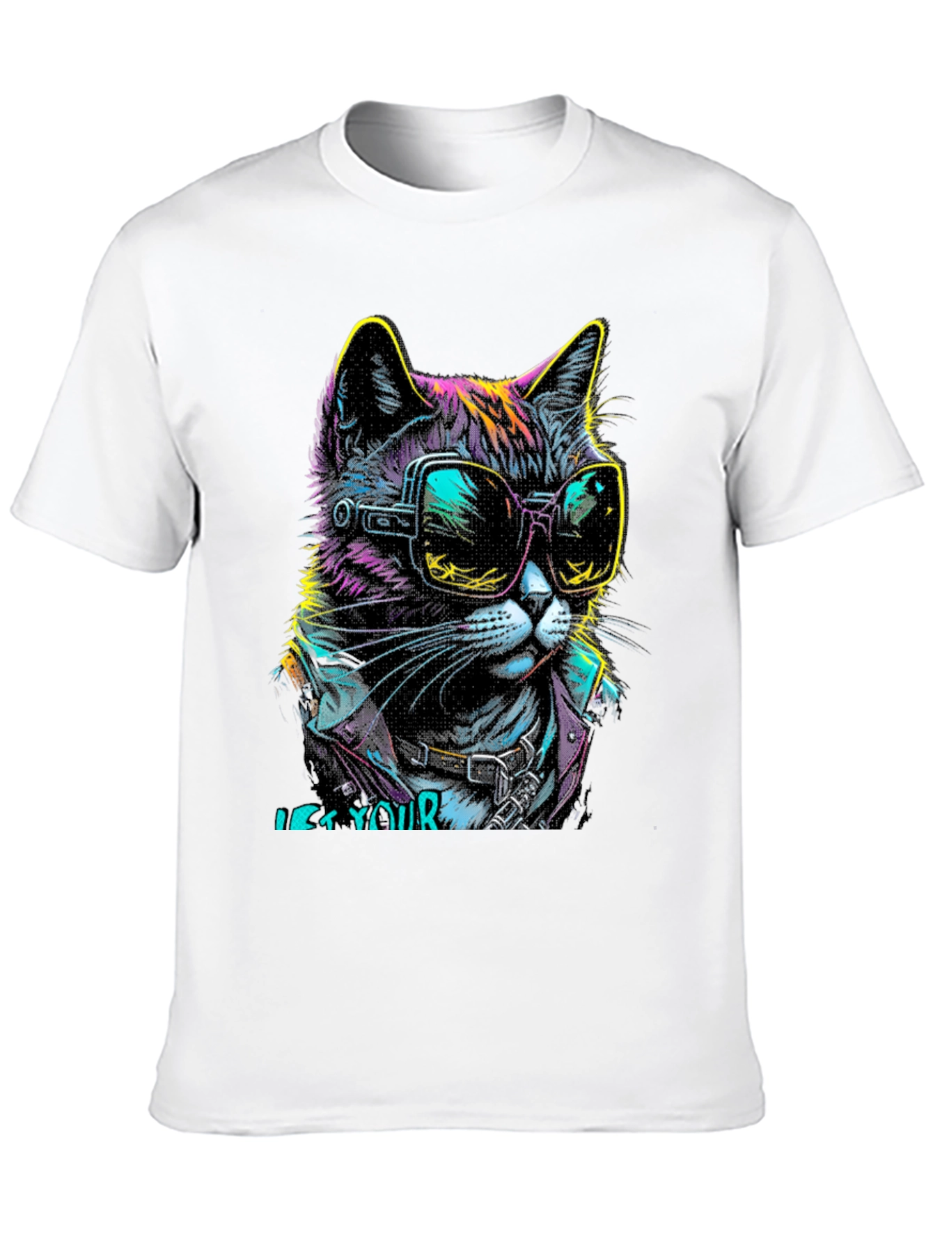 Black Cool Cat Graphic T-Shirt - Unique Neon Design view 10