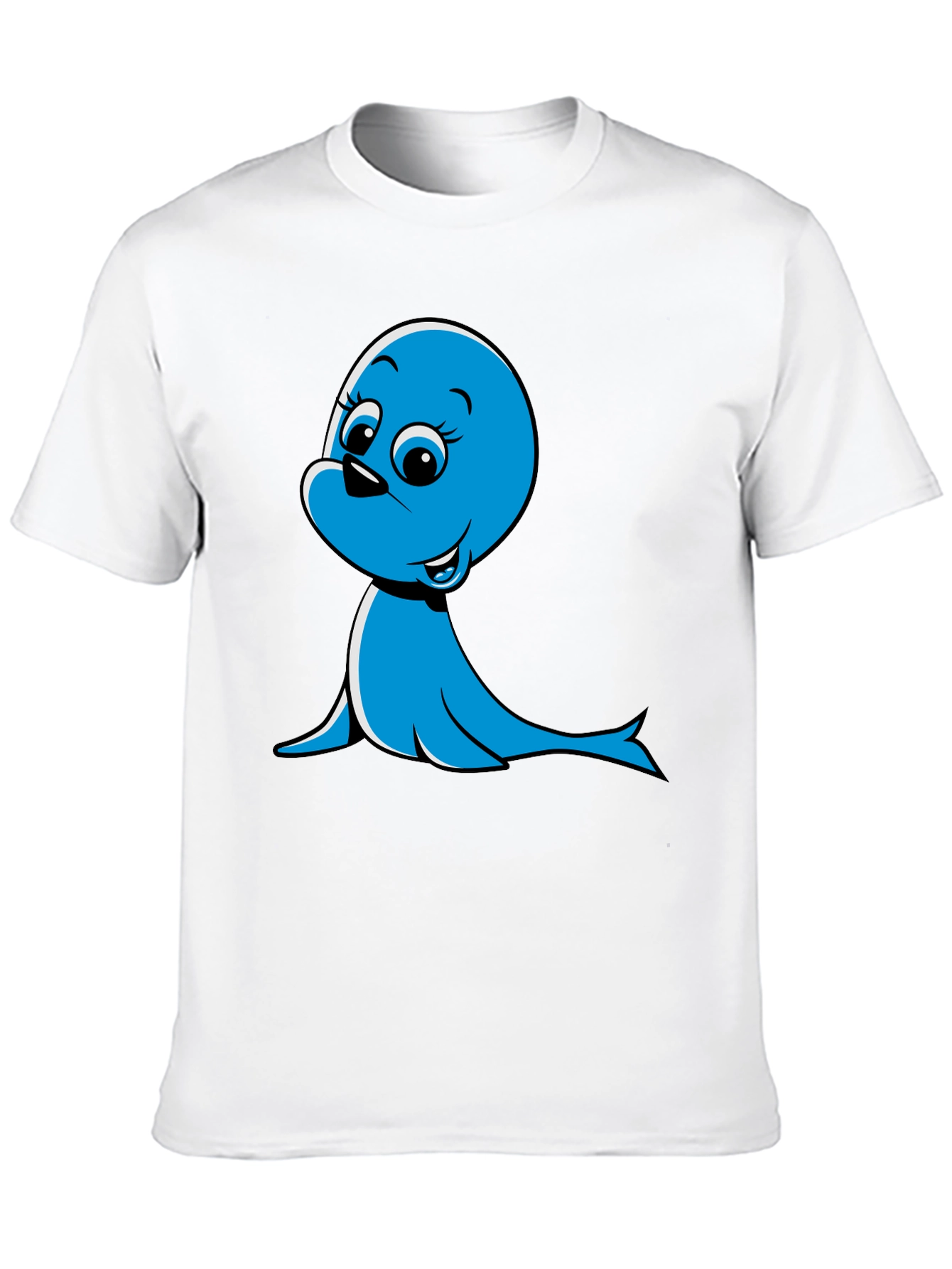 Black Blue Cartoon Seal Graphic T-Shirt view 10