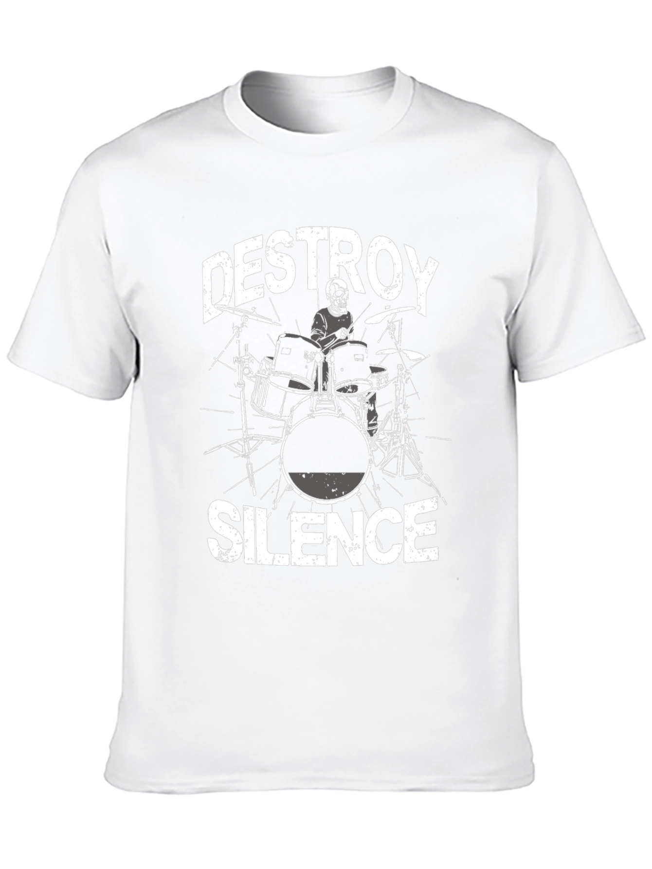 Black Destroy Silence T-Shirt: Drummer Skeleton Tee view 10