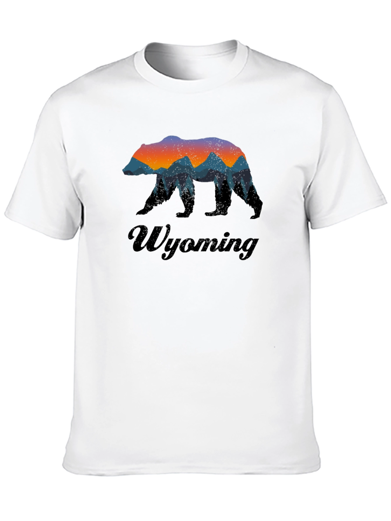 Black Wyoming Bear Silhouette Men's Black Graphic T-Shirt view 10