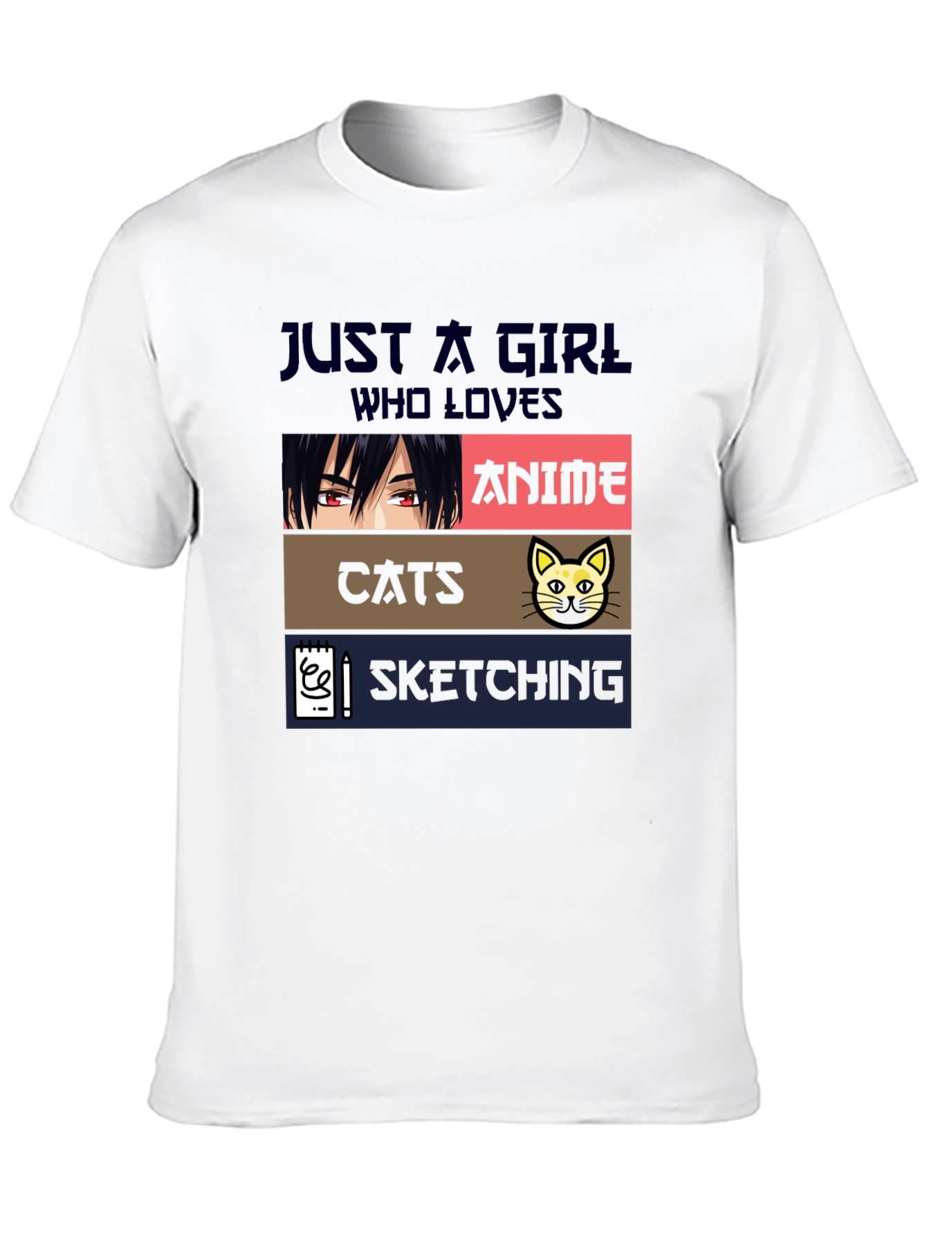 Black Anime Cats Sketching Girl's T-Shirt view 10