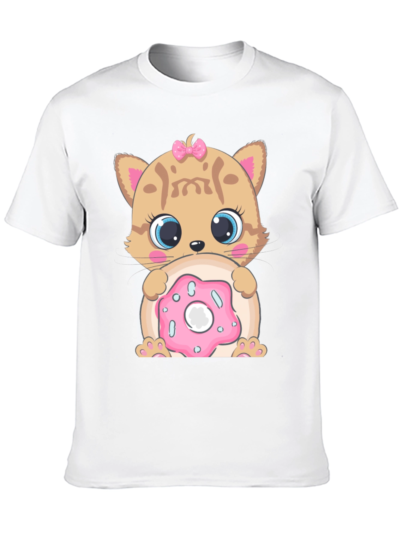 Black Cute Cat & Donut Graphic T-Shirt view 10