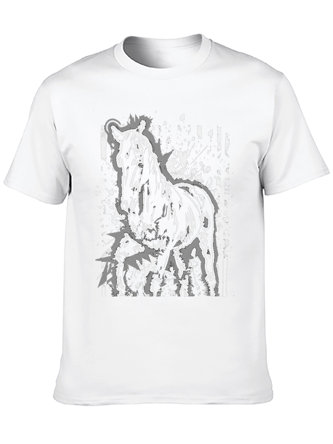 Black Horse Graphic Print Tee - Black Cotton Casual Shirt view 10