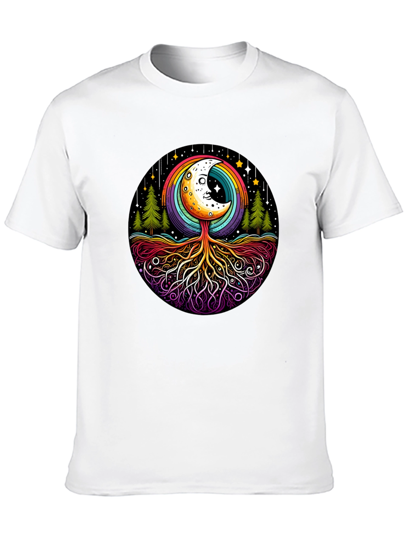 Black Rainbow Moon Tree Graphic Tee - Black Cotton Blend view 10