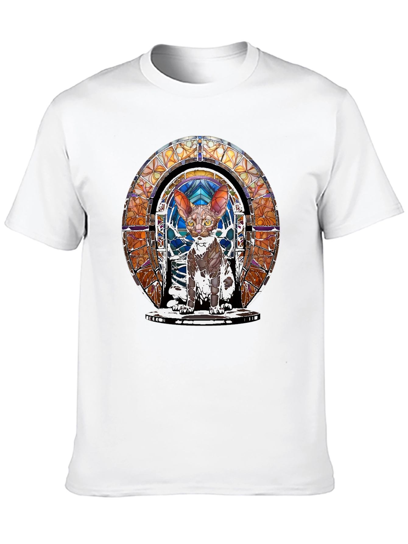 Black Stained Glass Cat T-Shirt - Unique Art Tee view 10