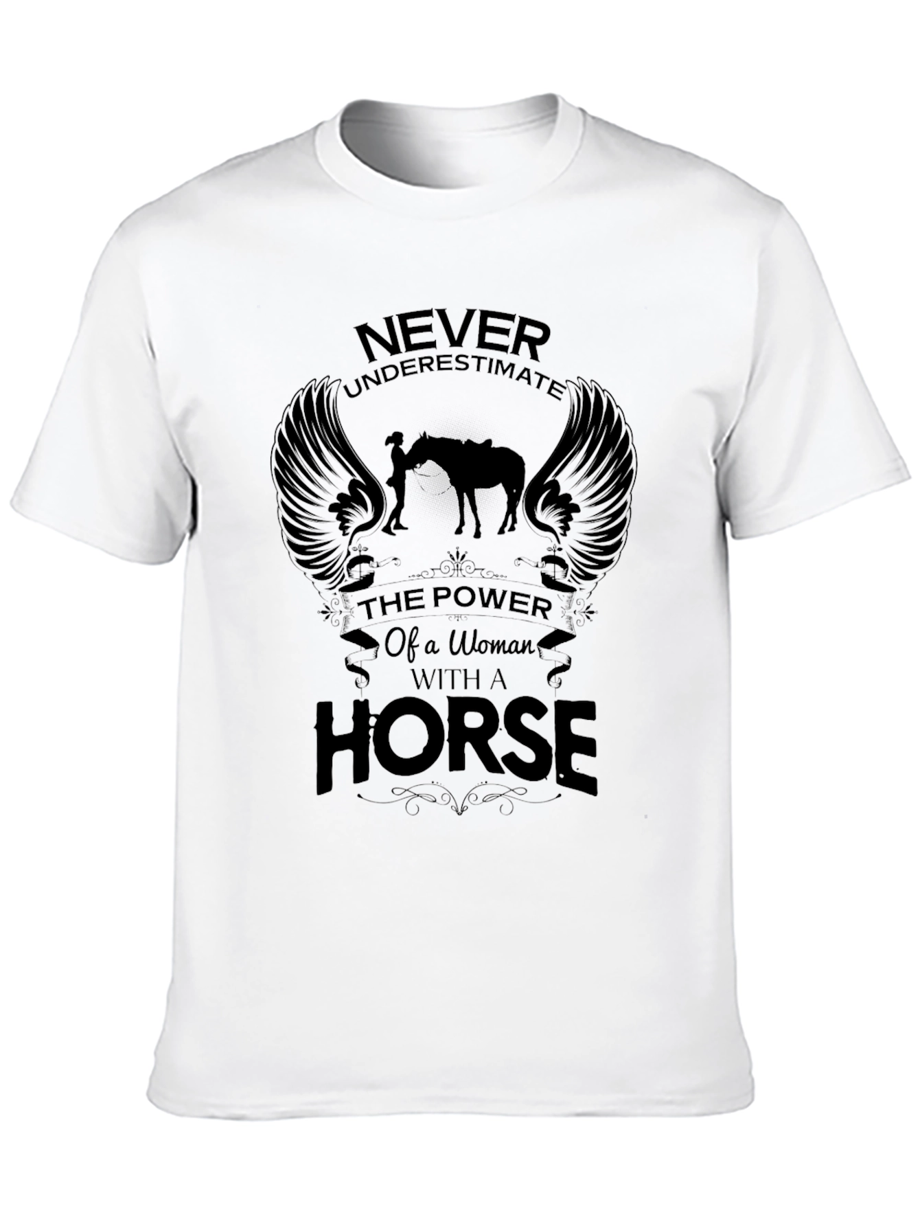 Black Woman & Horse Graphic Print Black T-Shirt view 10