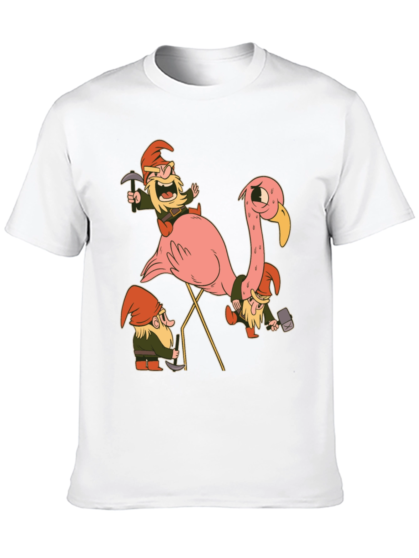 Black Gnomes Riding Flamingo Black T-Shirt view 10