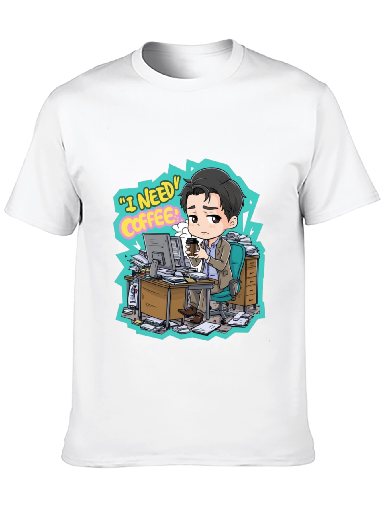 Black I Need Coffee Graphic Tee - Office Humor T-Shirt view 10