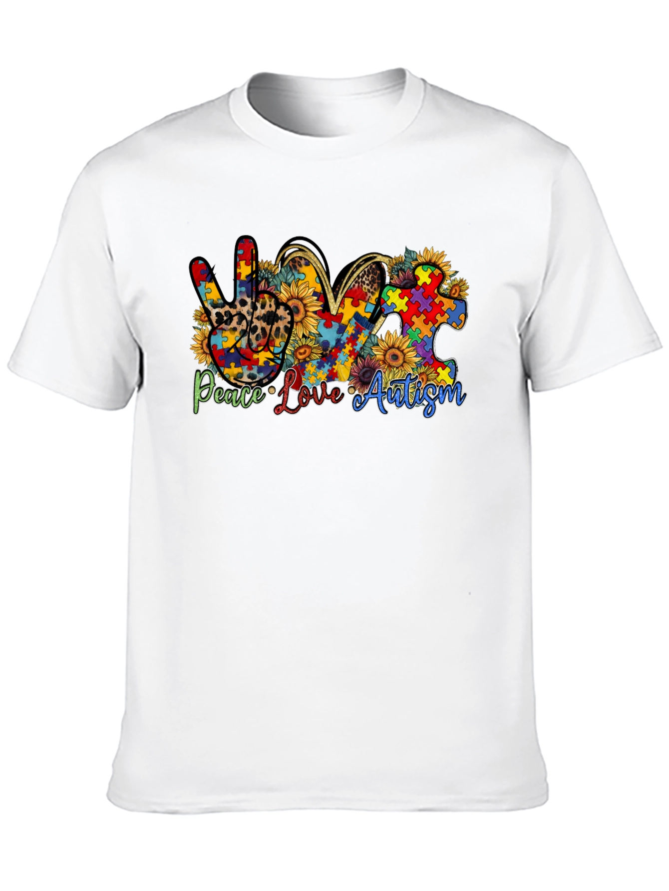 Black Peace Love Autism Awareness T-Shirt view 10