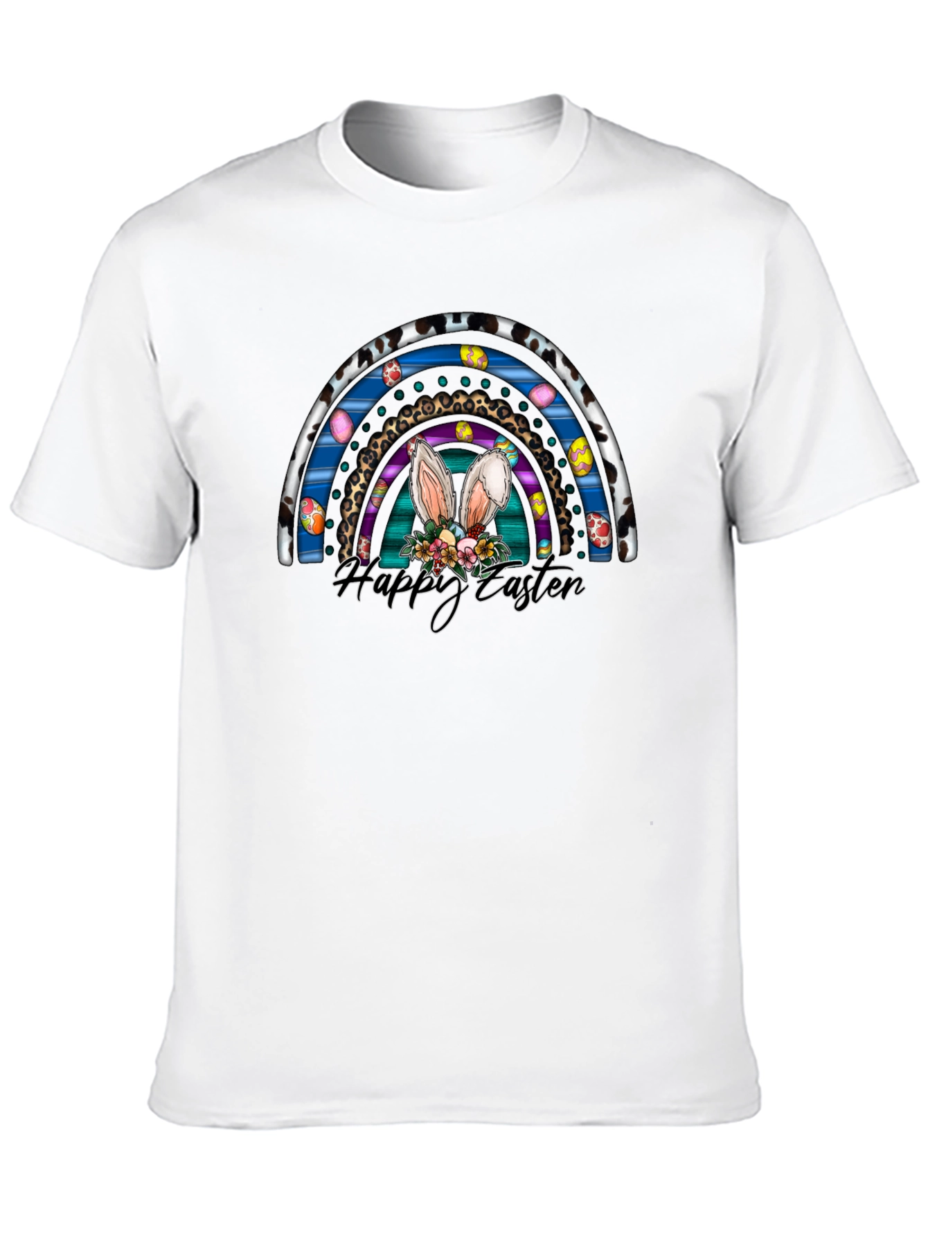 Black Happy Easter Rainbow Bunny Ears T-Shirt view 10