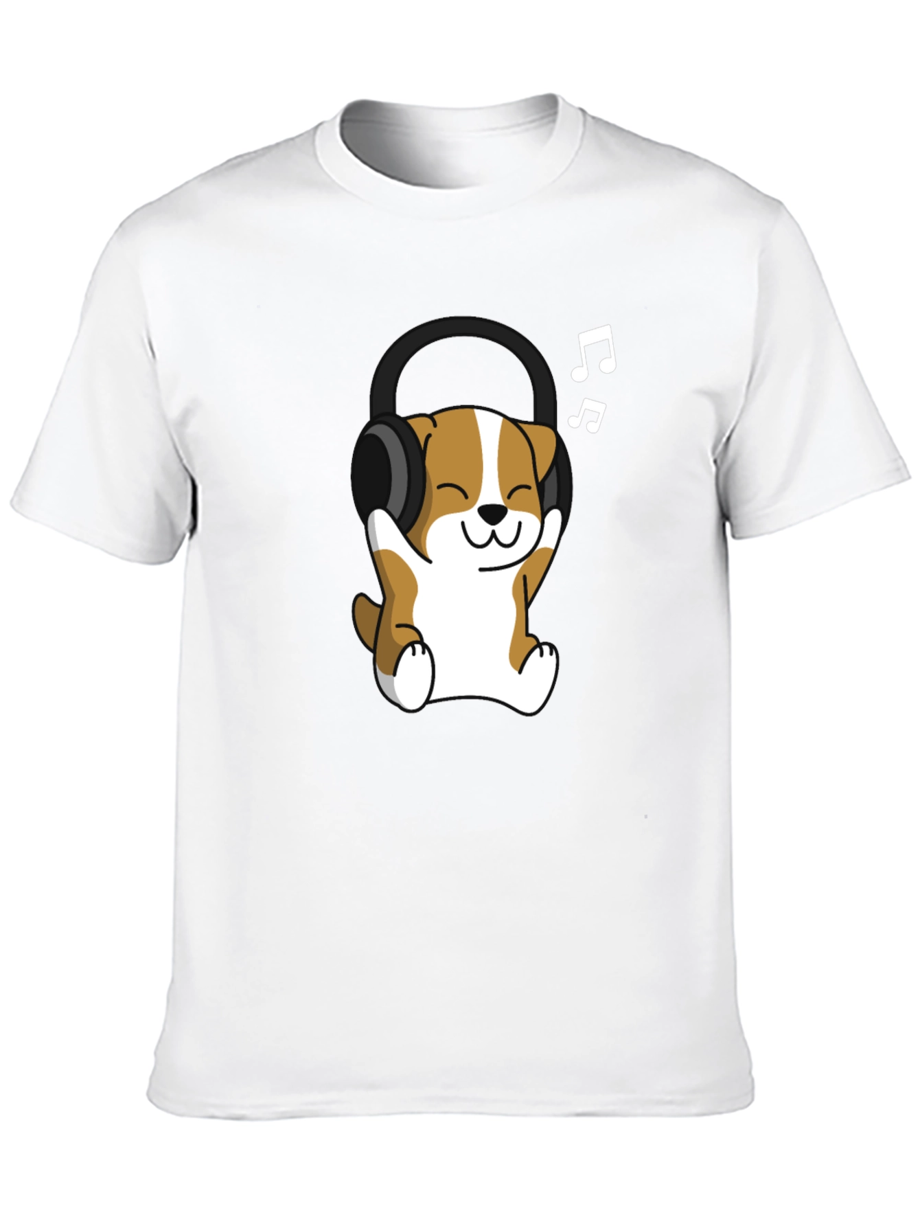Black Cute Dog with Headphones Black T-Shirt view 10