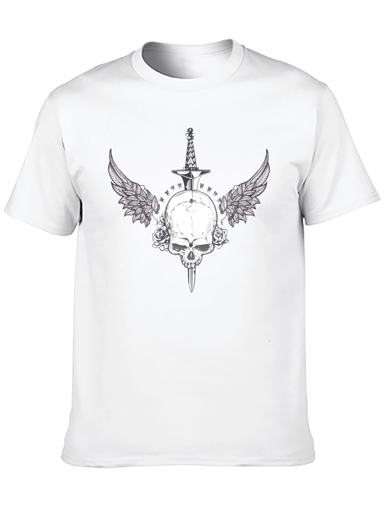 Black Skull Sword Wings Graphic Tee - Black Cotton Blend view 10