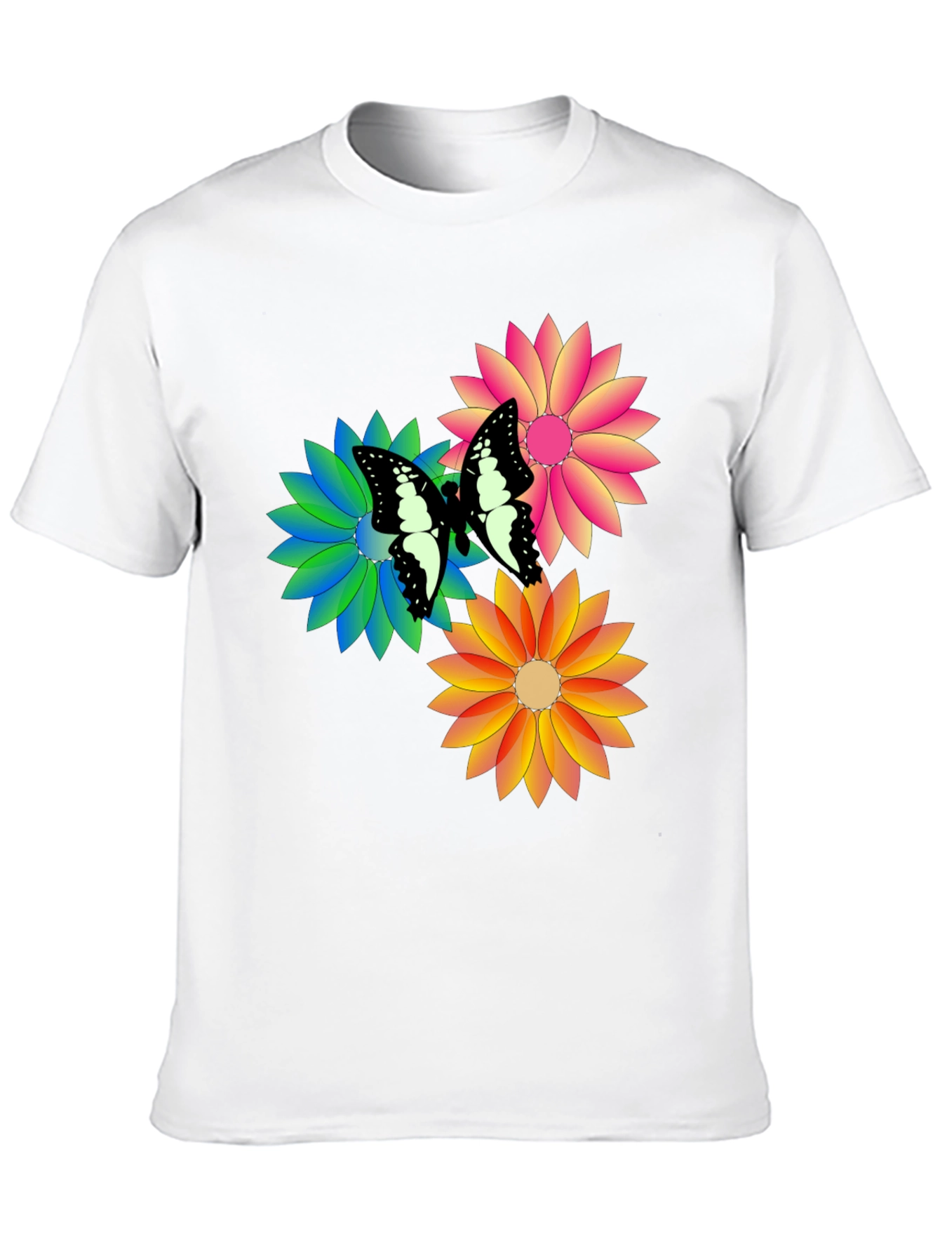 Black Butterfly & Flowers Graphic Print Black T-Shirt view 10