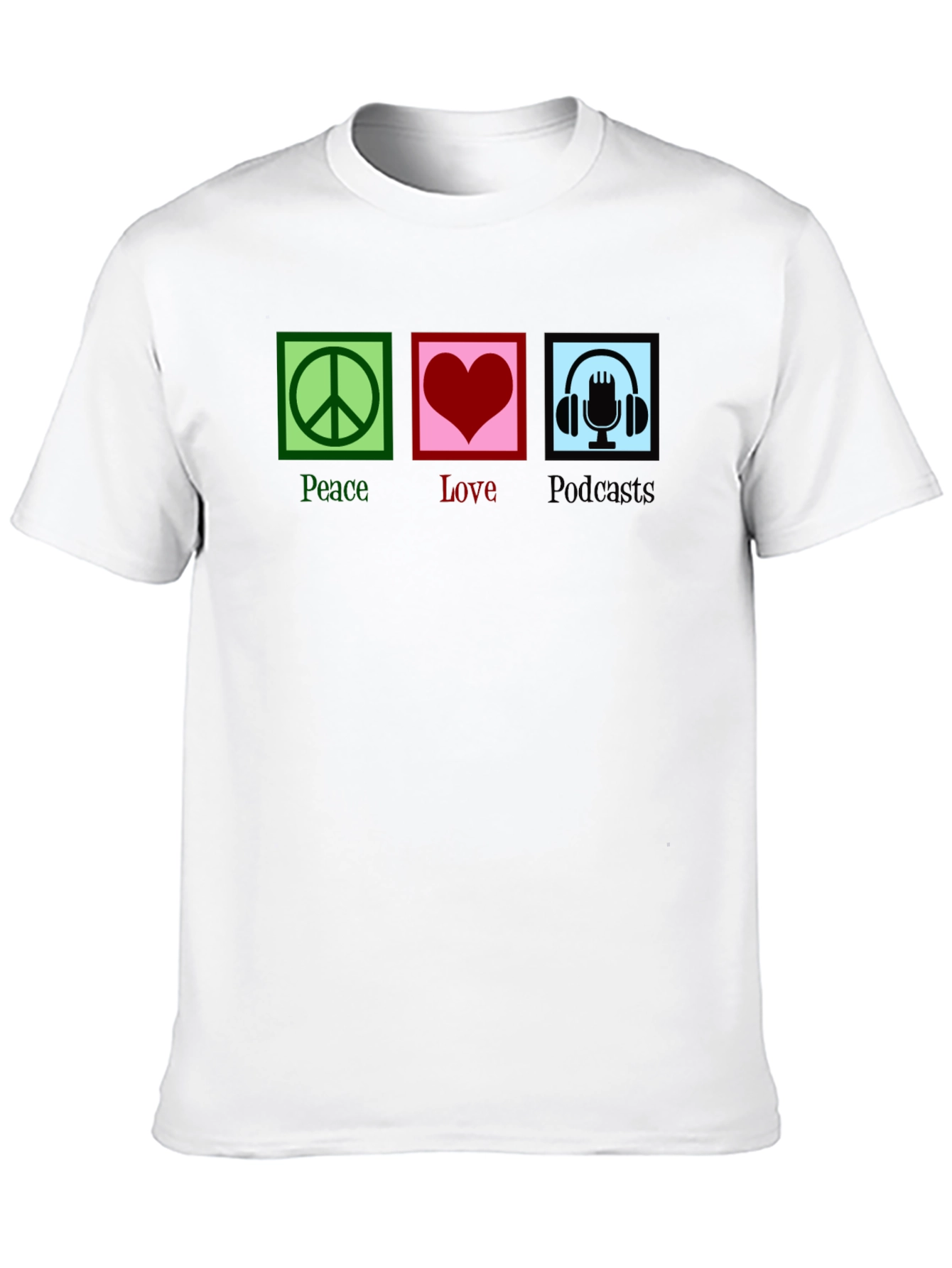 Black Peace Love Podcasts T-Shirt - Black Graphic Tee view 10