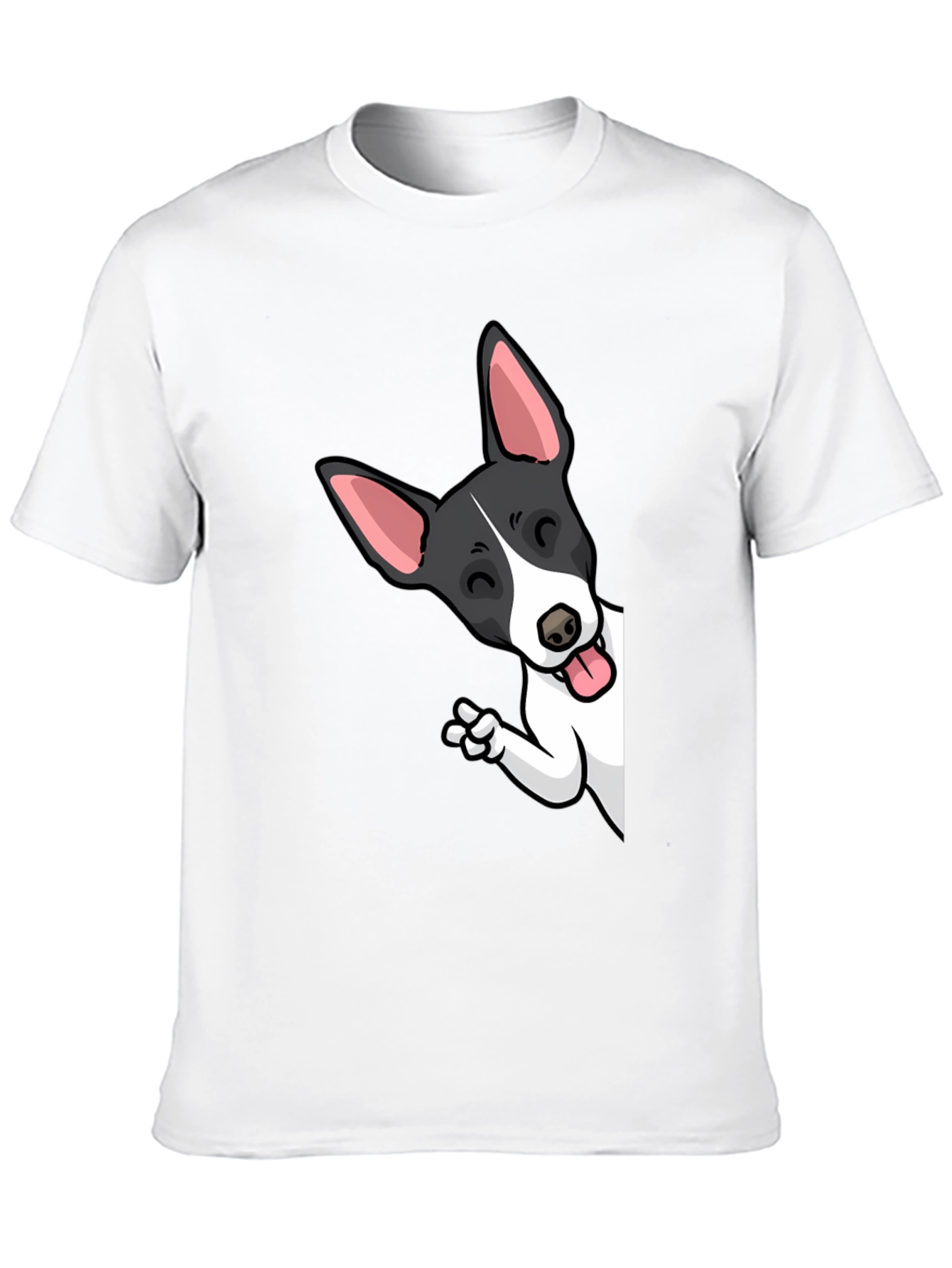 Black Cartoon Dog Peek-a-Boo Graphic Tee - Unisex Black T-Shirt view 10