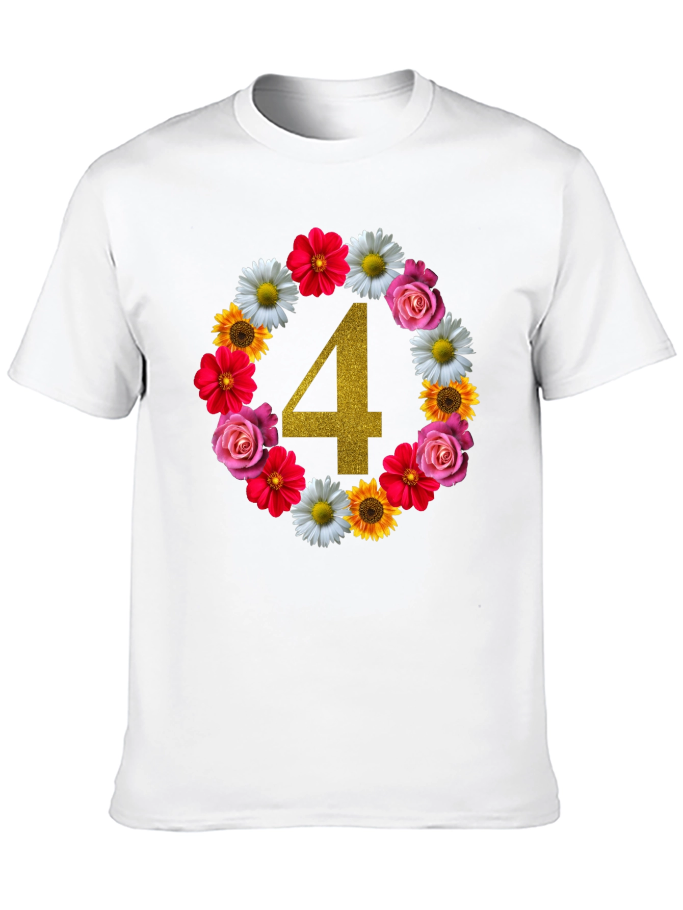Black Floral Number 4 Birthday T-Shirt view 10
