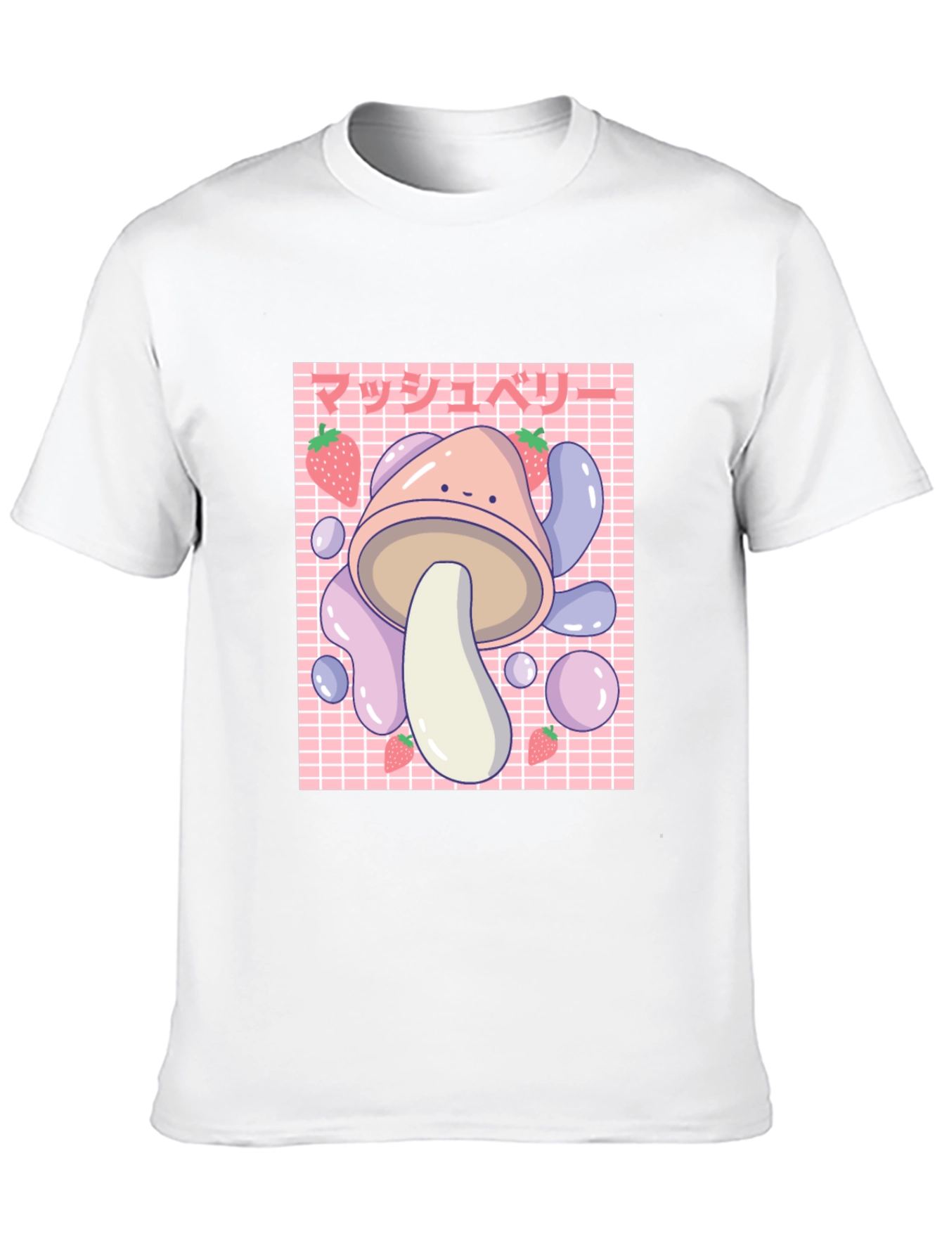 Black Cute Mushroom & Strawberry Graphic T-Shirt view 10