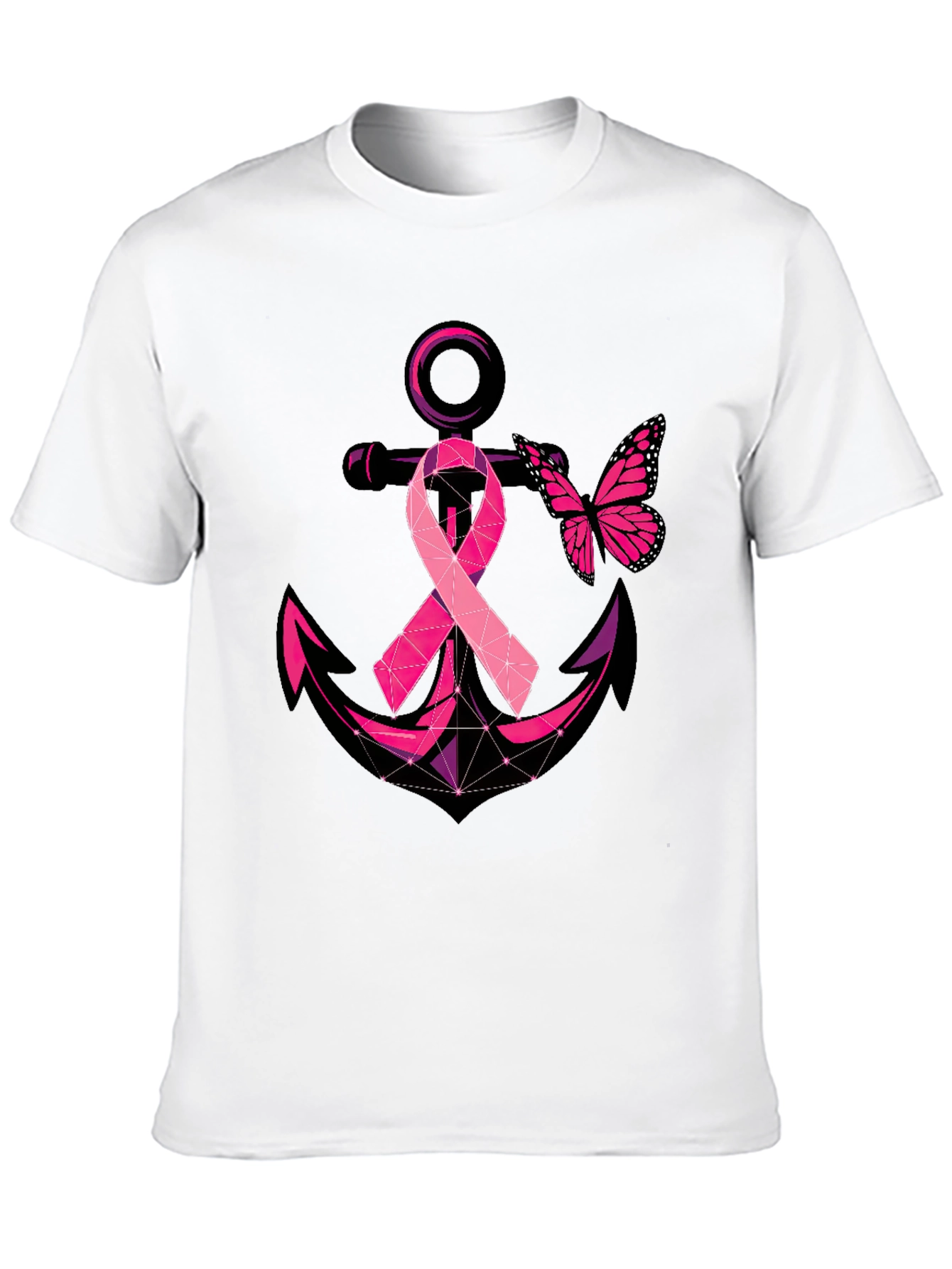 Black Breast Cancer Anchor Butterfly T-Shirt view 10