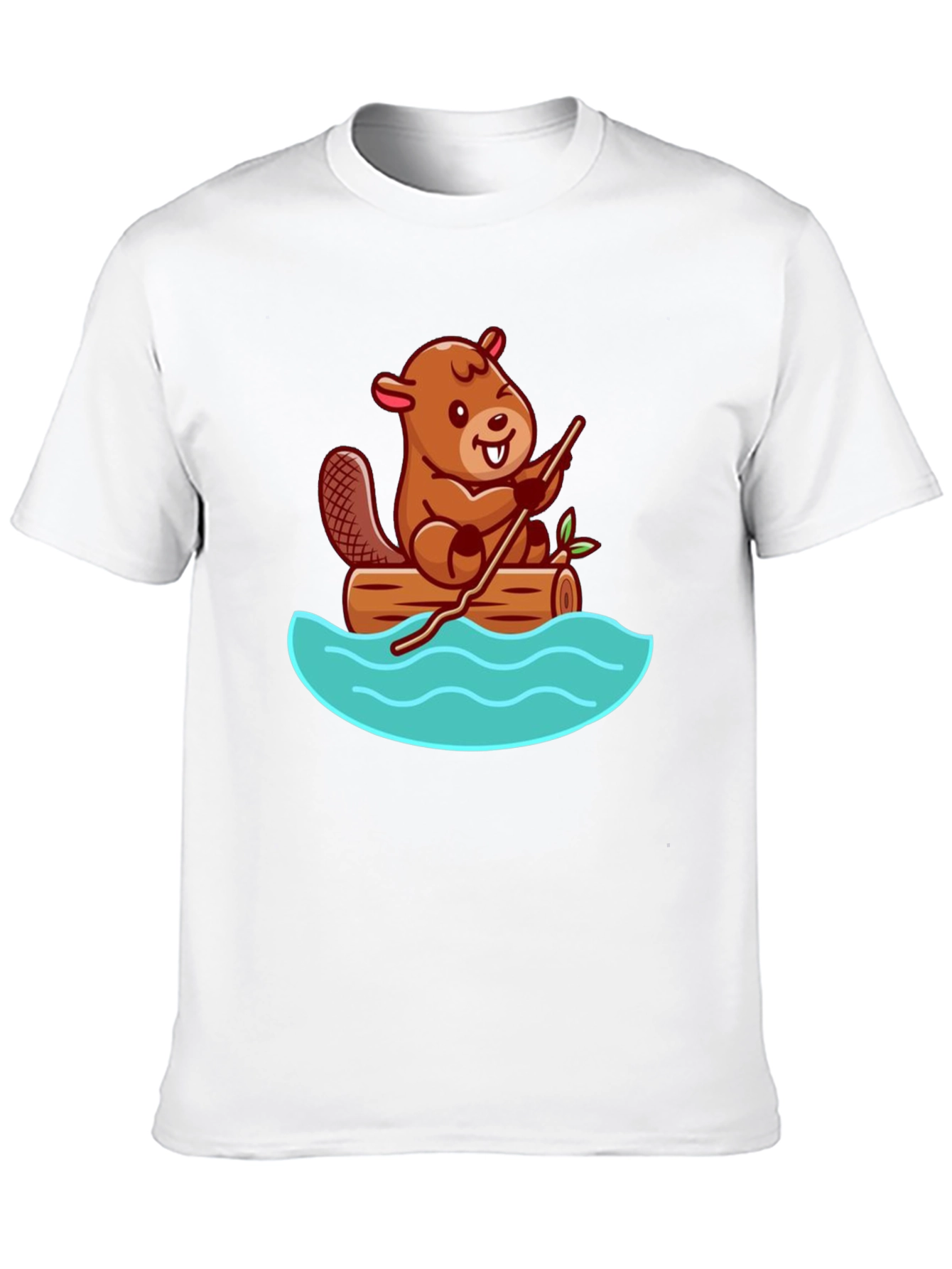 Black Beaver on Log Cartoon T-Shirt - Unisex Crew Neck view 10