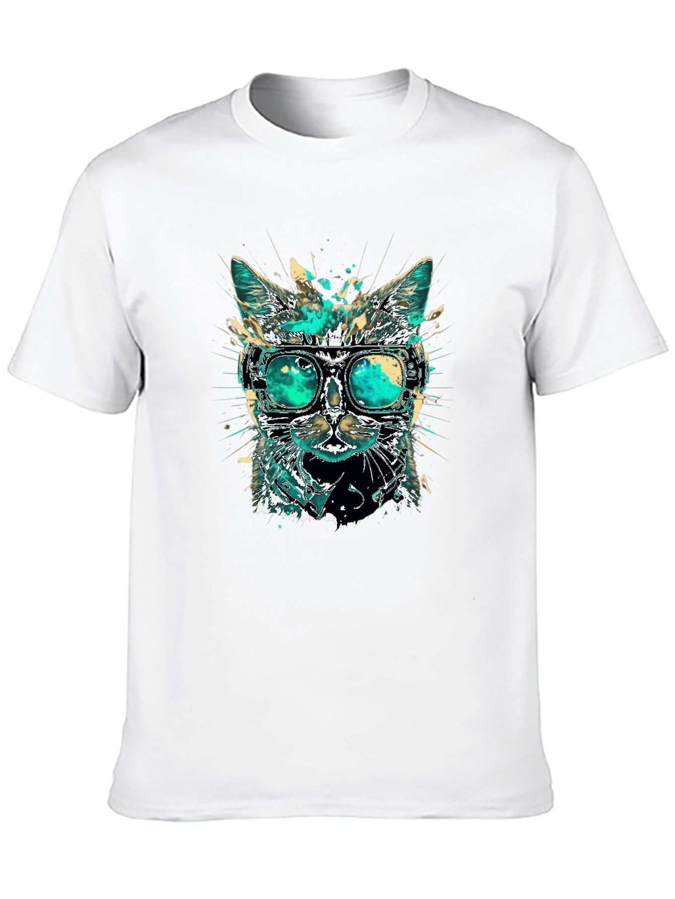 Black Cool Cat T-Shirt with Goggles view 10