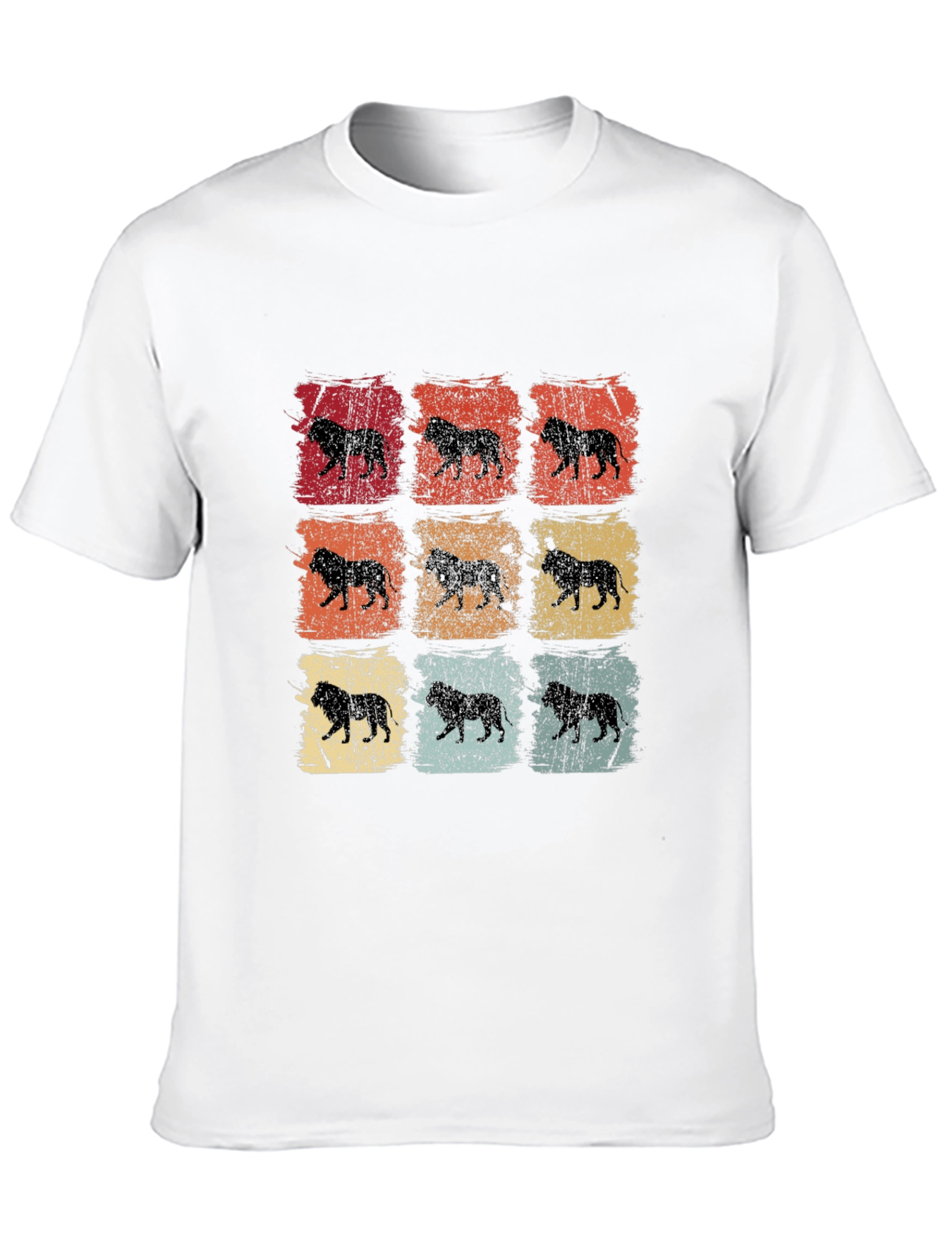 Black Retro Lion Print Men's T-Shirt view 10