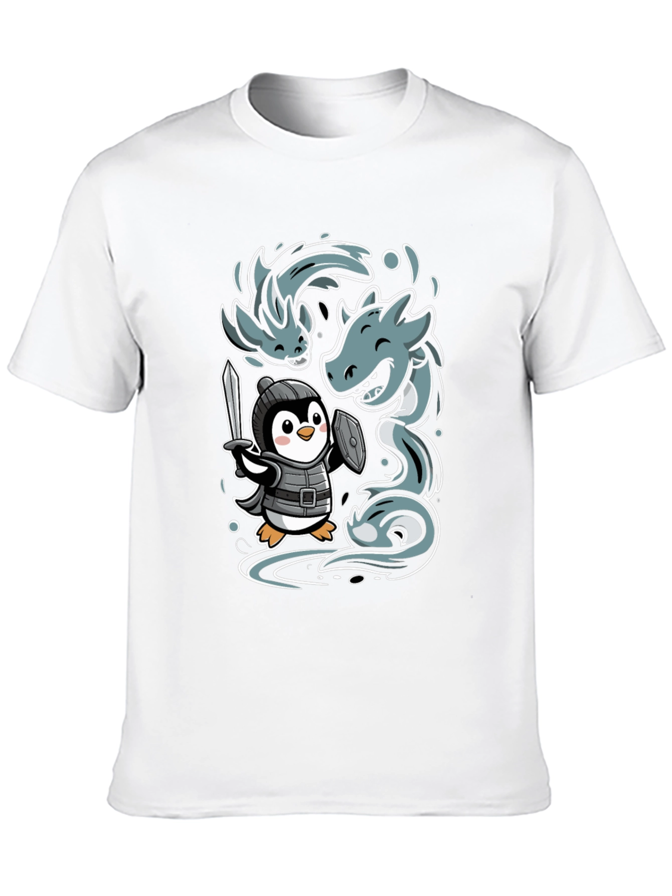 Black Penguin Knight vs Sea Serpent Graphic Tee view 10