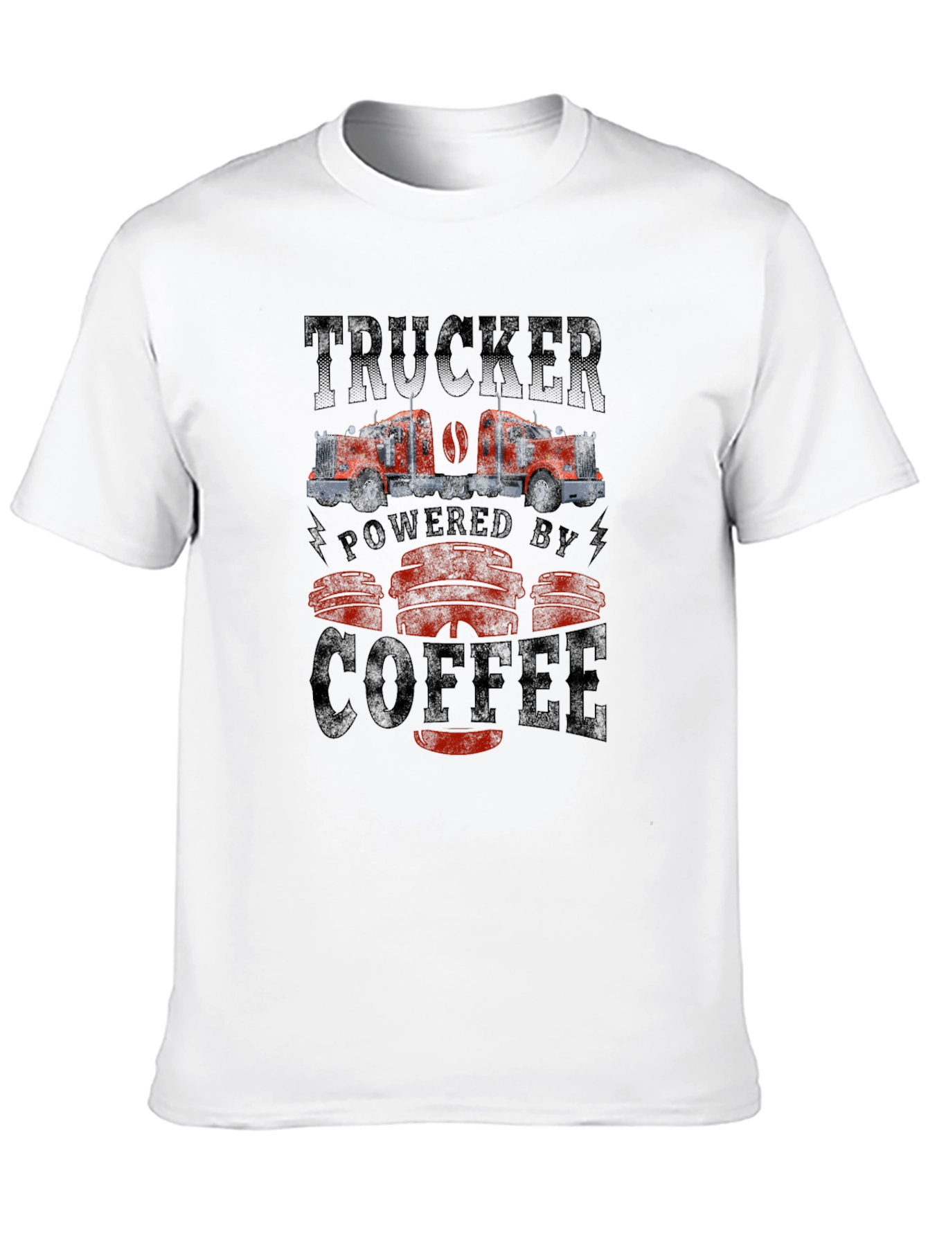 Black Trucker Powered by Coffee Graphic Tee view 10