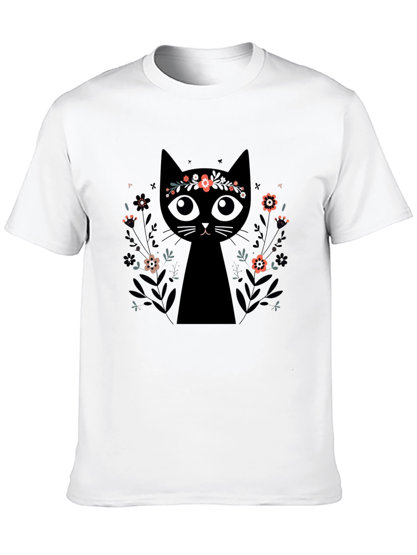 Black Black Cat Floral Crown T-Shirt - Trendy Graphic Tee view 10