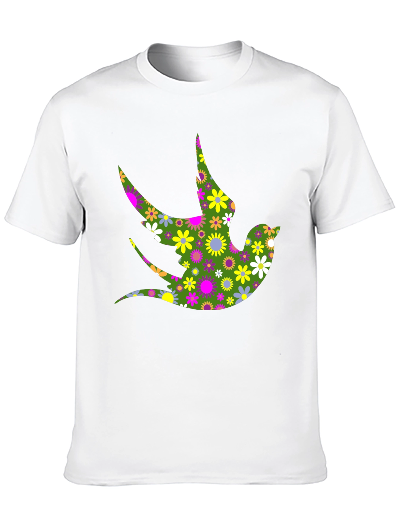 Black Floral Bird Print Black T-Shirt view 10