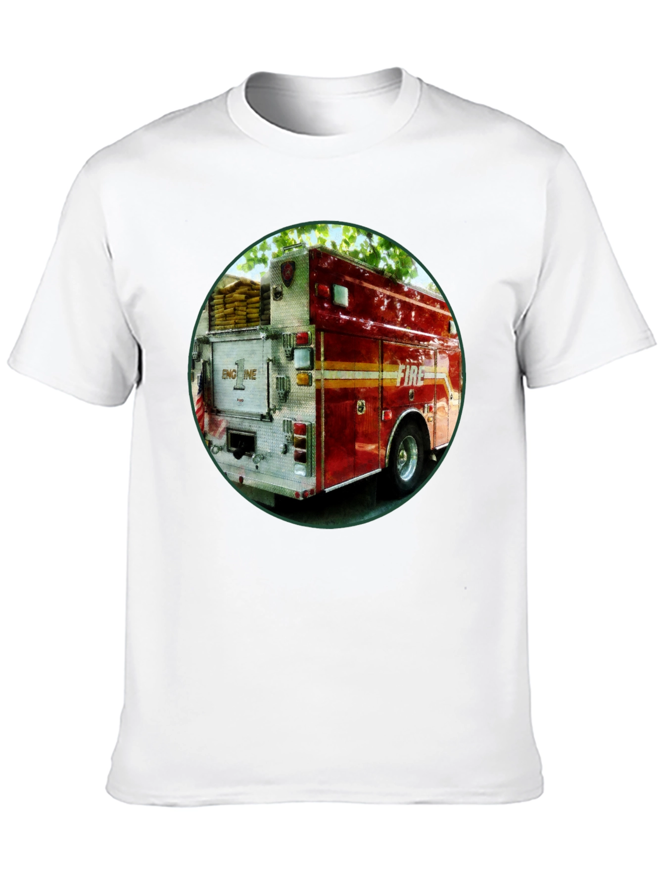 Black Fire Truck Graphic T-Shirt - Black Cotton Tee view 10