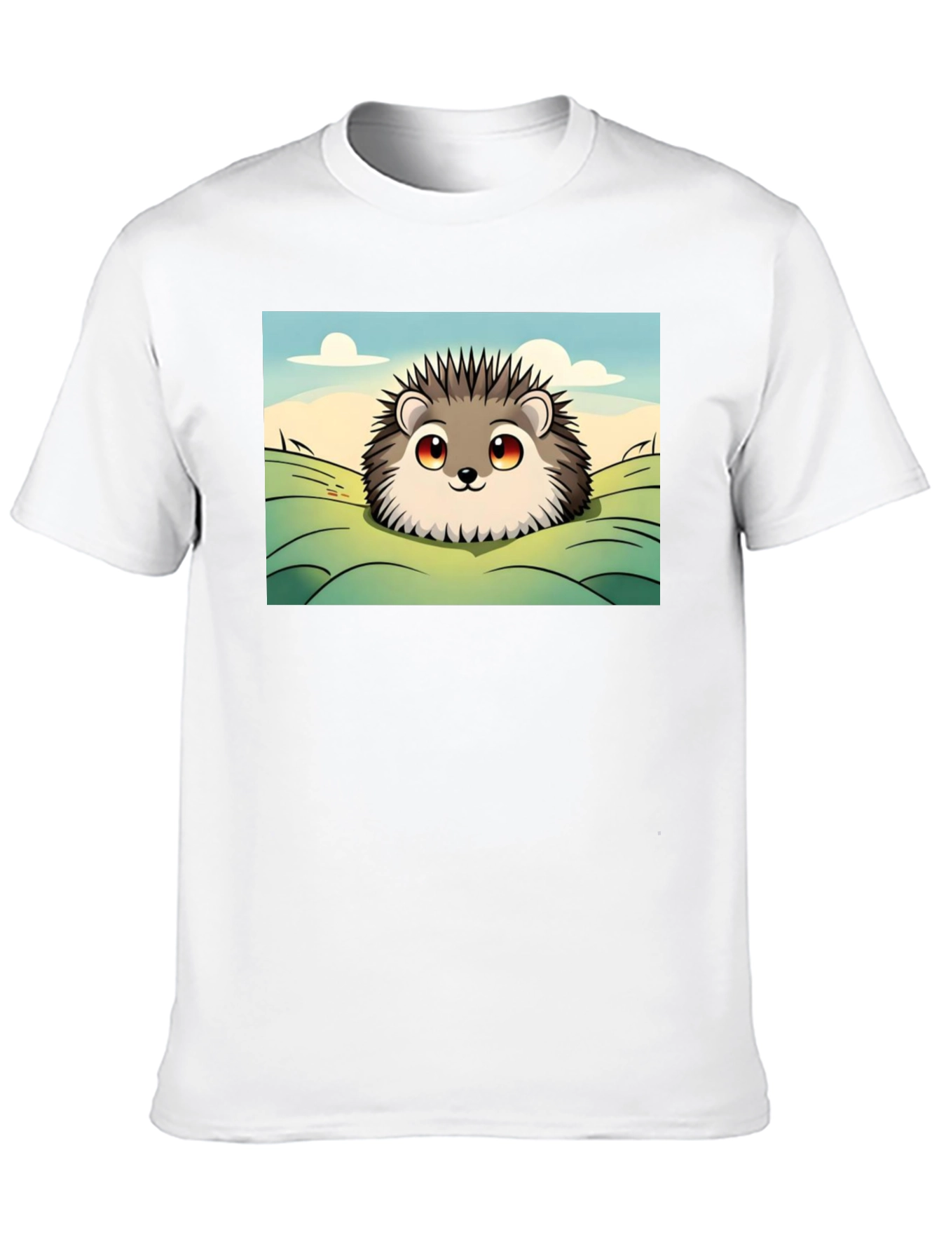 Black Cute Hedgehog Graphic Tee - Black Cotton T-Shirt view 10