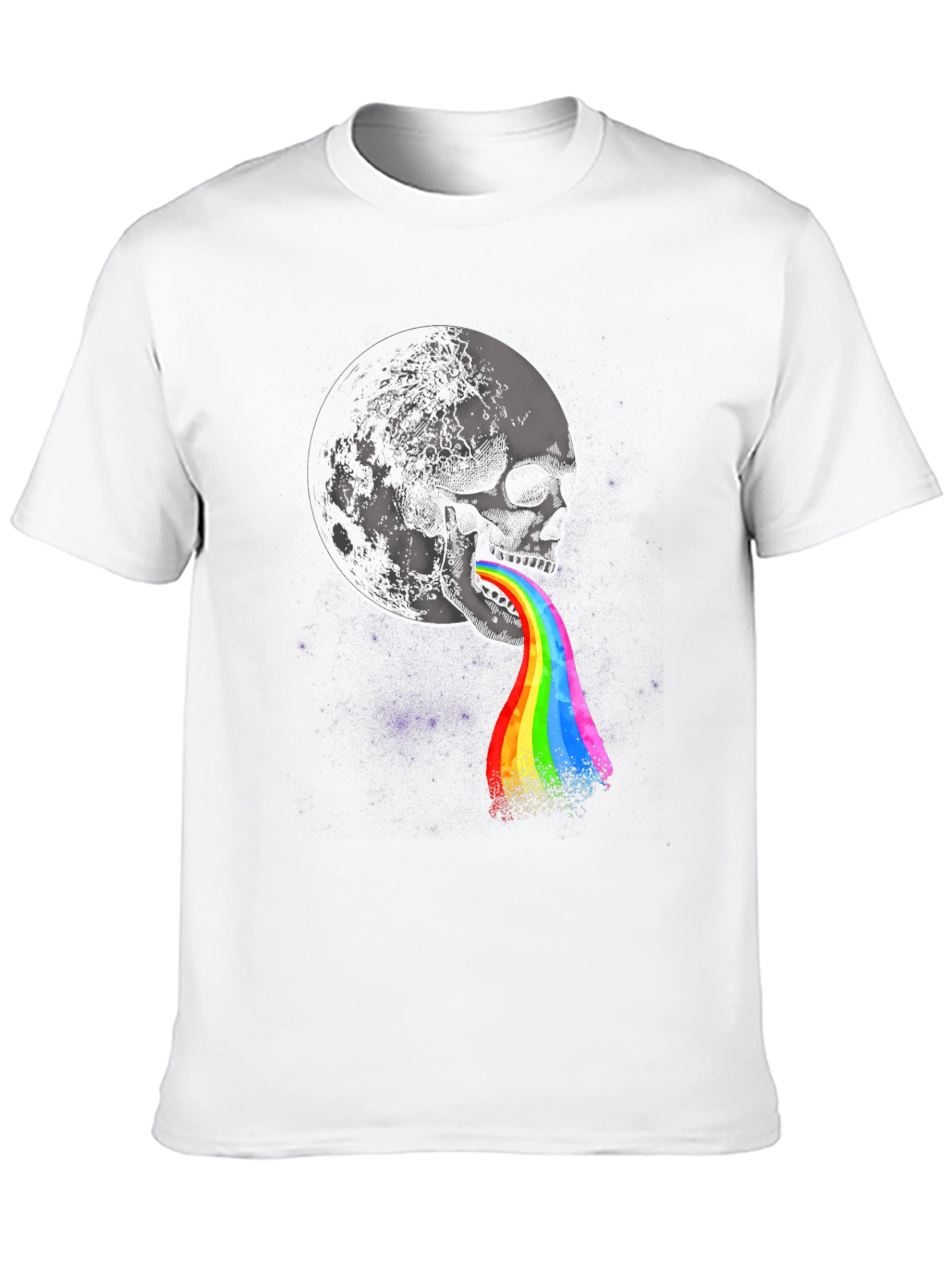Black Skull & Moon Graphic Print Tee - Colorful Rainbow Vomit Design view 10