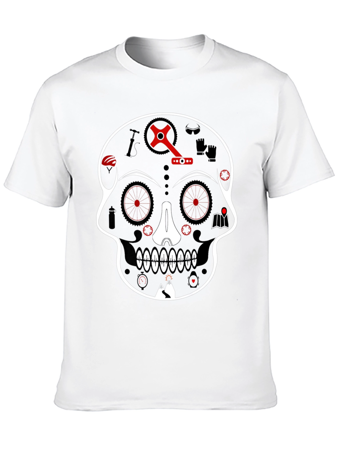 Black Skull Bicycle Graphic Tee - Cool Biker T-Shirt view 10