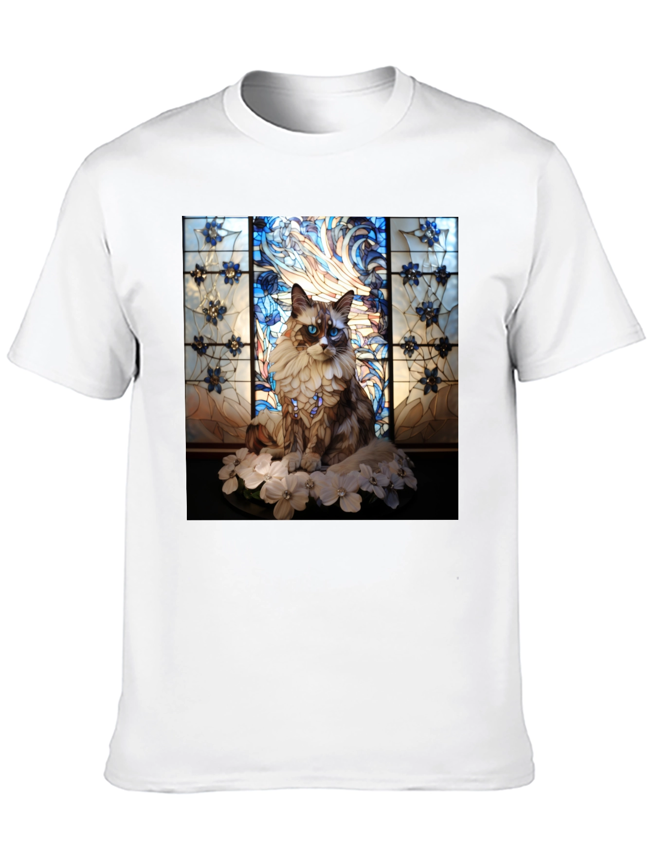 Black Stained Glass Cat Portrait T-Shirt view 10