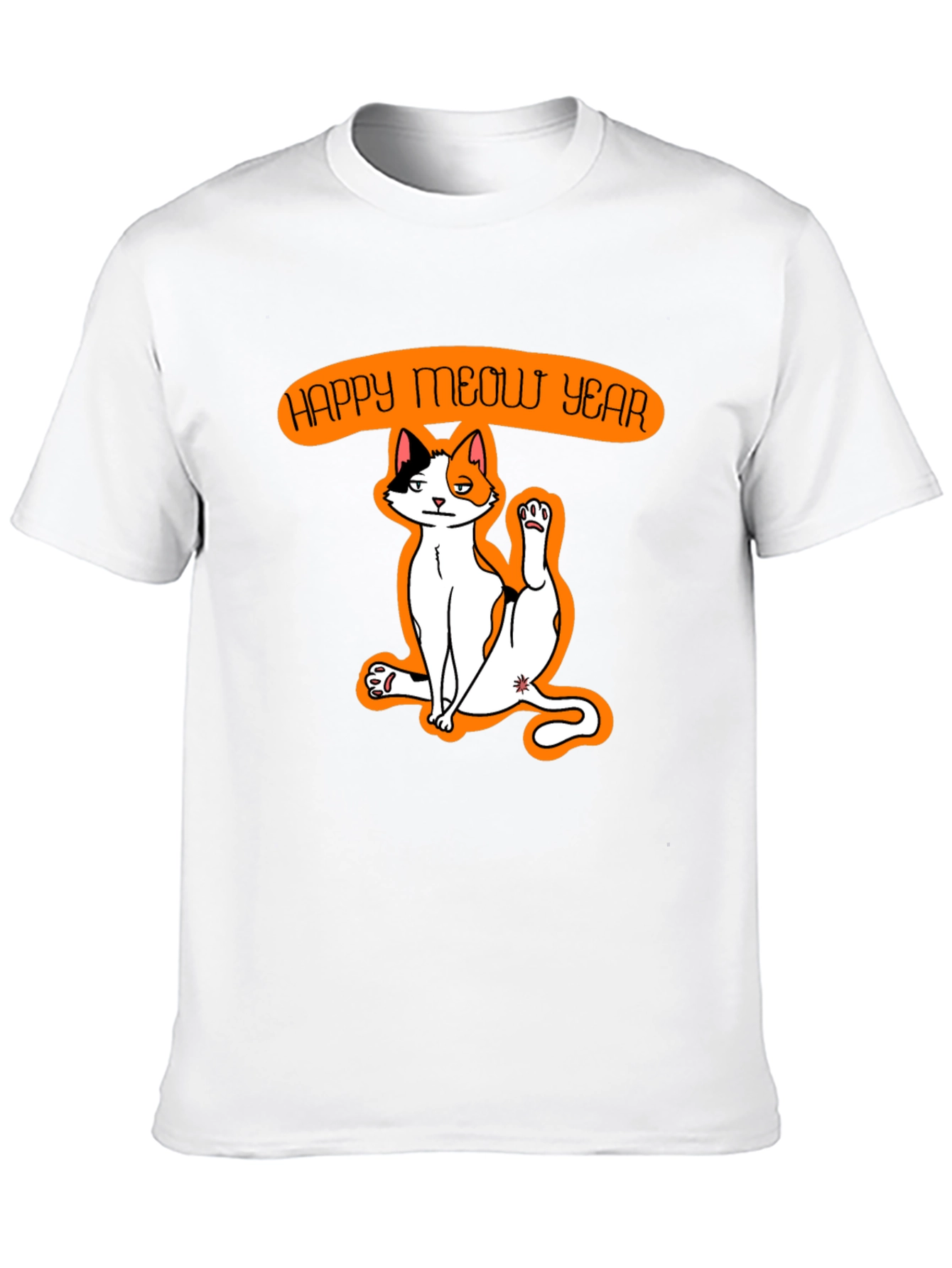 Black Happy Meow Year T-Shirt - Festive Cat Graphic Tee view 10