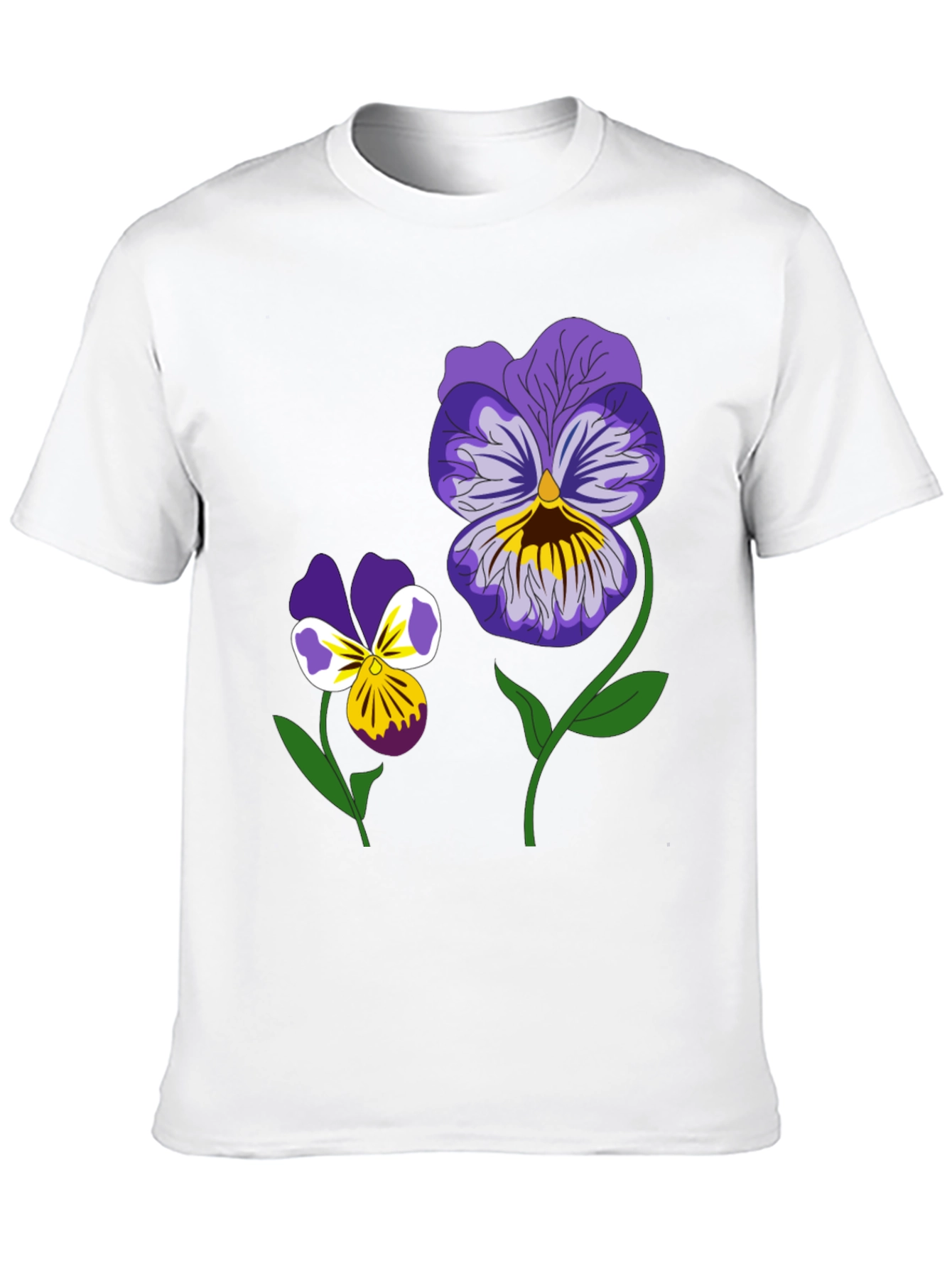 Black Floral Graphic T-Shirt - Pansy Design Black Tee view 10
