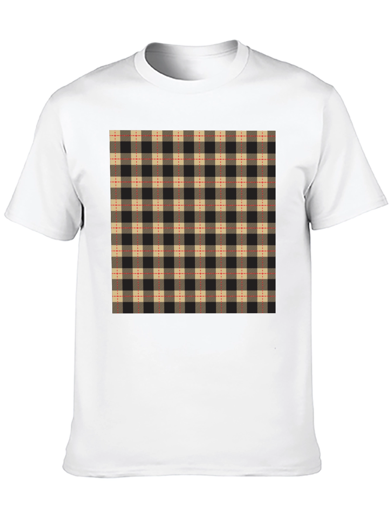 Black Plaid Pattern Black Casual T-Shirt view 10