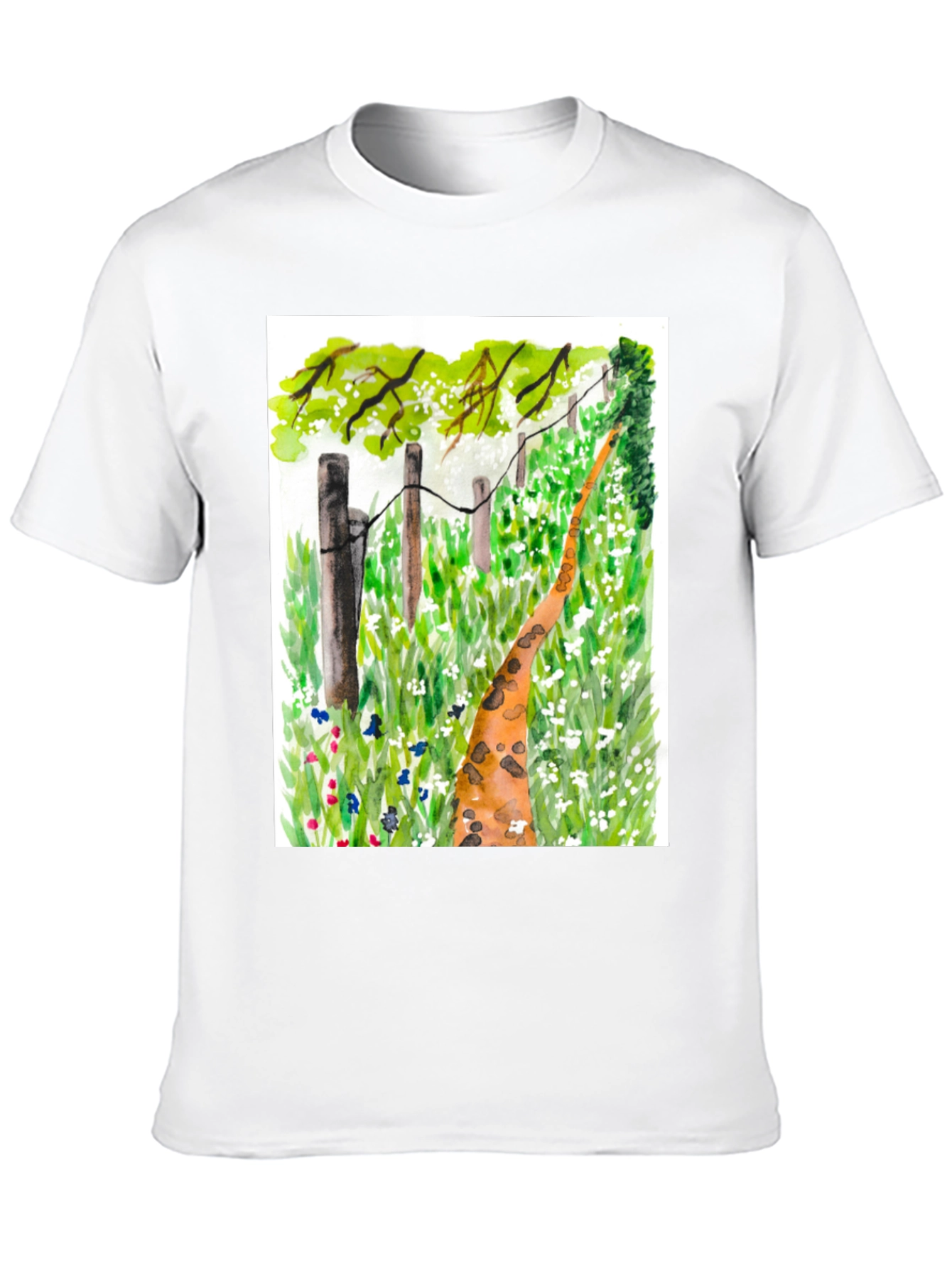 Black Watercolor Meadow Path Black T-Shirt view 10