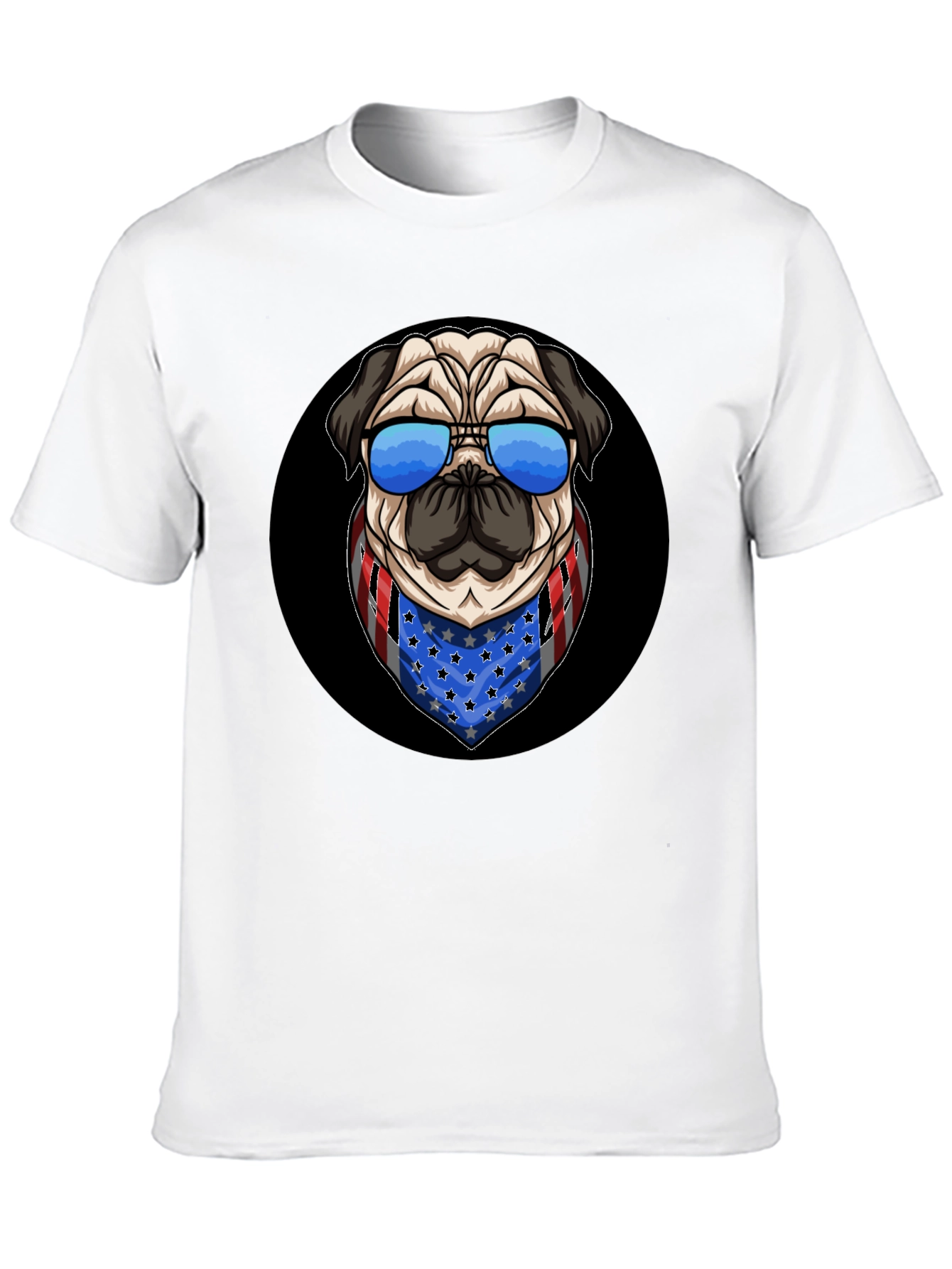 Black Patriotic Pug T-Shirt: USA Flag Bandana & Shades view 10