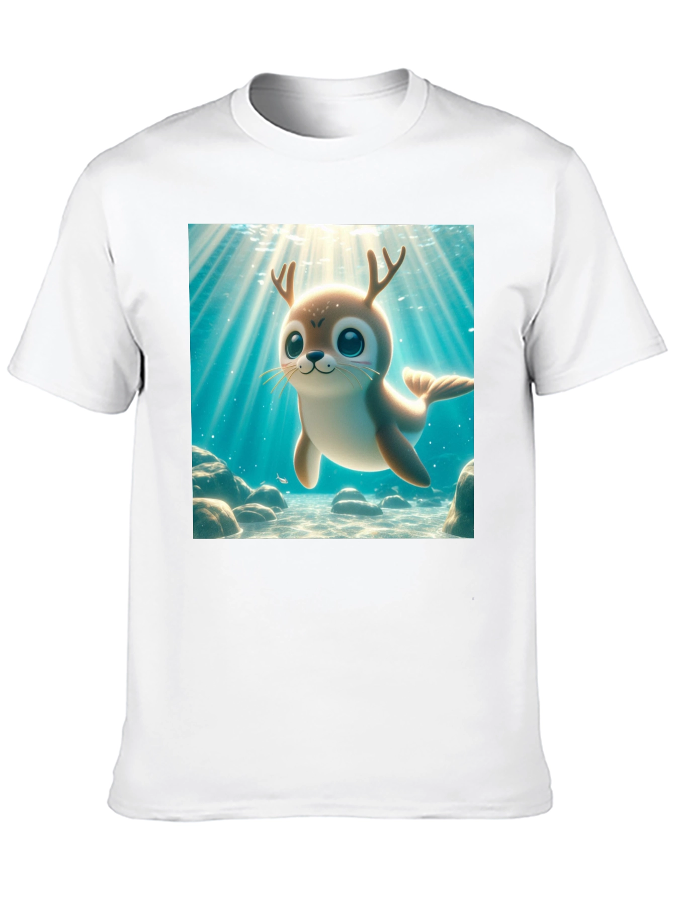 Black Cute Antlered Seal T-Shirt view 10