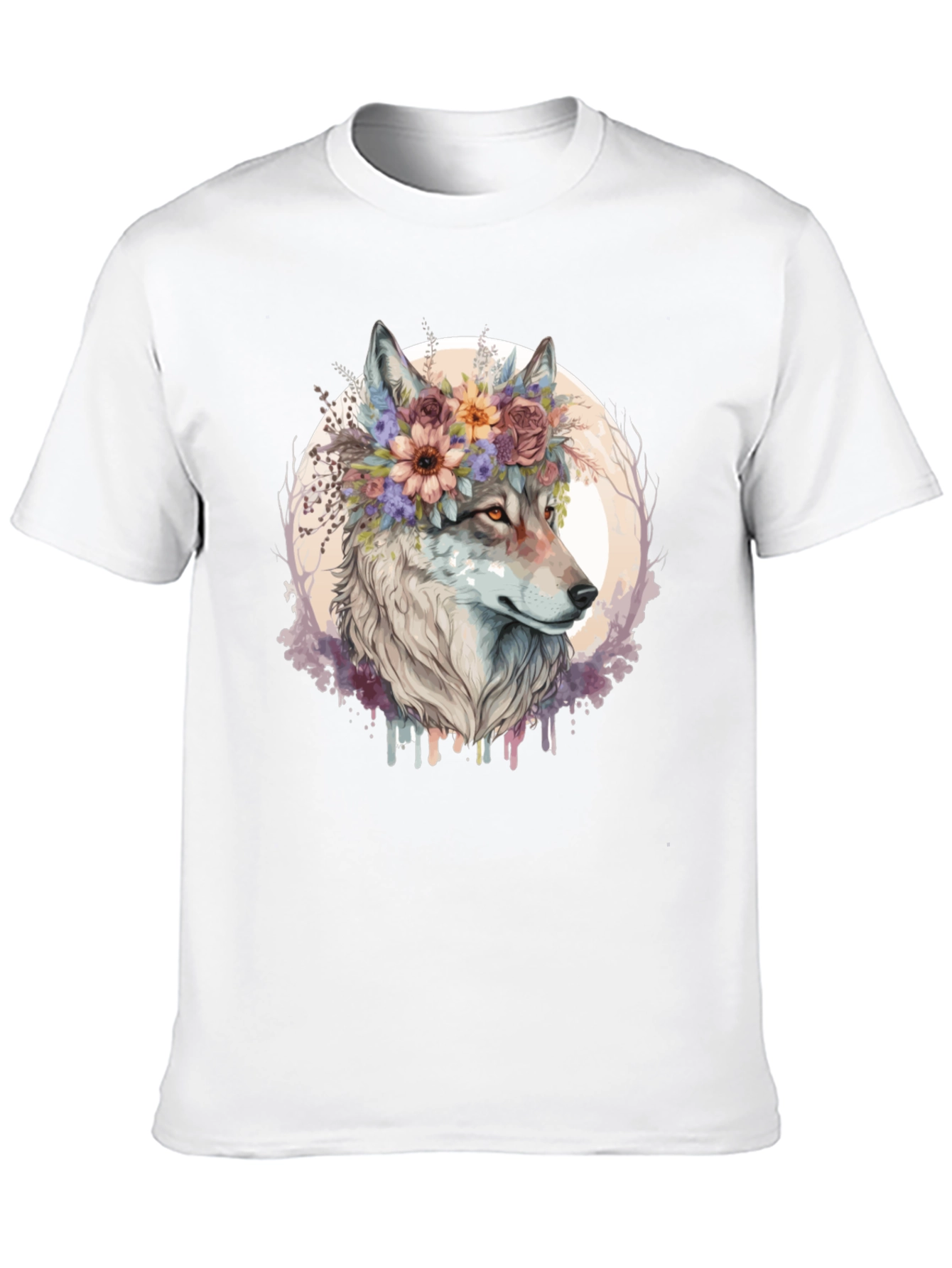 Black Wolf Flower Crown Graphic Tee - Unisex Black T-Shirt view 10