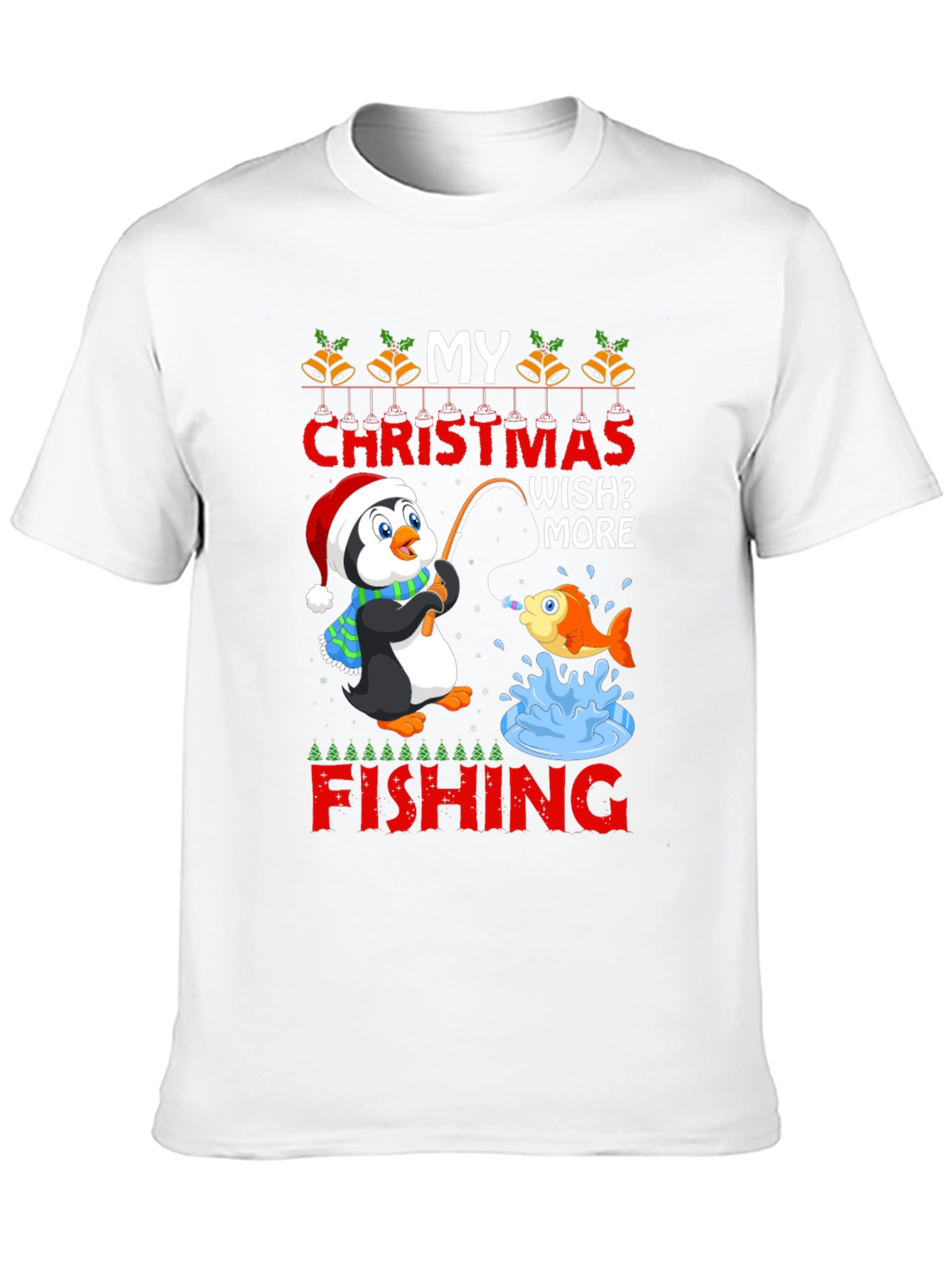 Black Christmas Penguin Fishing T-Shirt view 10